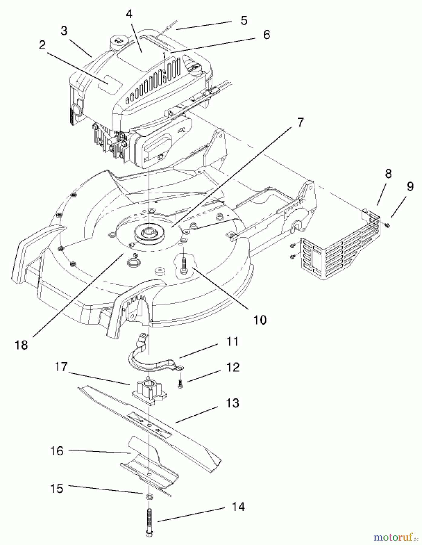 Toro Neu Mowers, Walk-Behind Seite 1 20045 (SR-21SE) - Toro Super Recycler Mower, SR-21SE, 1999 (9900001-9999999) ENGINE AND BLADE ASSEMBLY