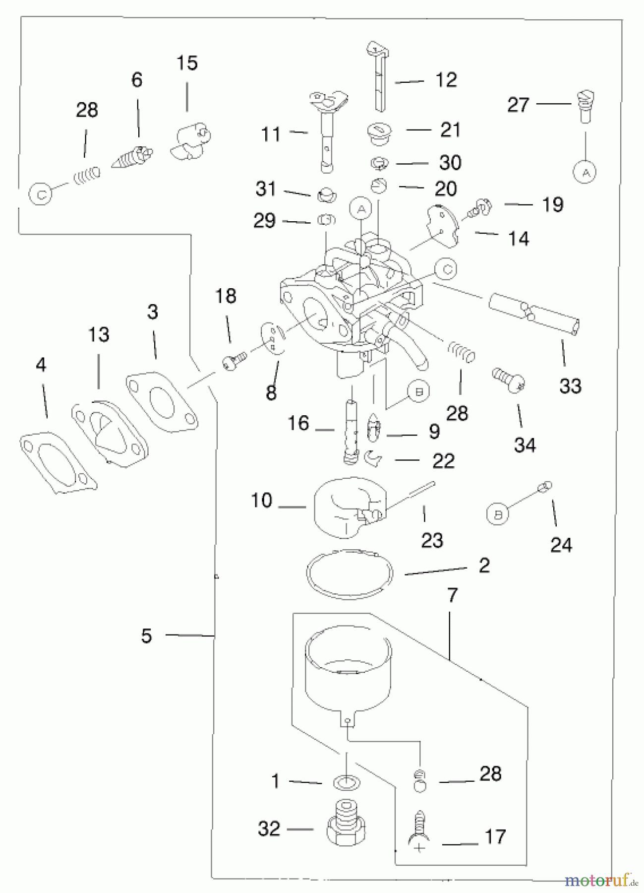  Toro Neu Mowers, Walk-Behind Seite 1 20046 (SR-21OSK) - Toro Super Recycler Mower, SR-21OSK, 2000 (200000001-200999999) CARBURETOR ASSEMBLY