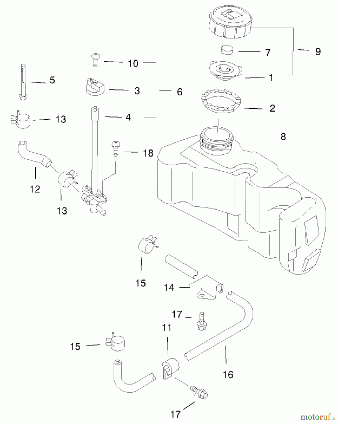  Toro Neu Mowers, Walk-Behind Seite 1 20046 (SR-21OSK) - Toro Super Recycler Mower, SR-21OSK, 2000 (200000001-200999999) FUEL TANK & VALVE ASSEMBLY