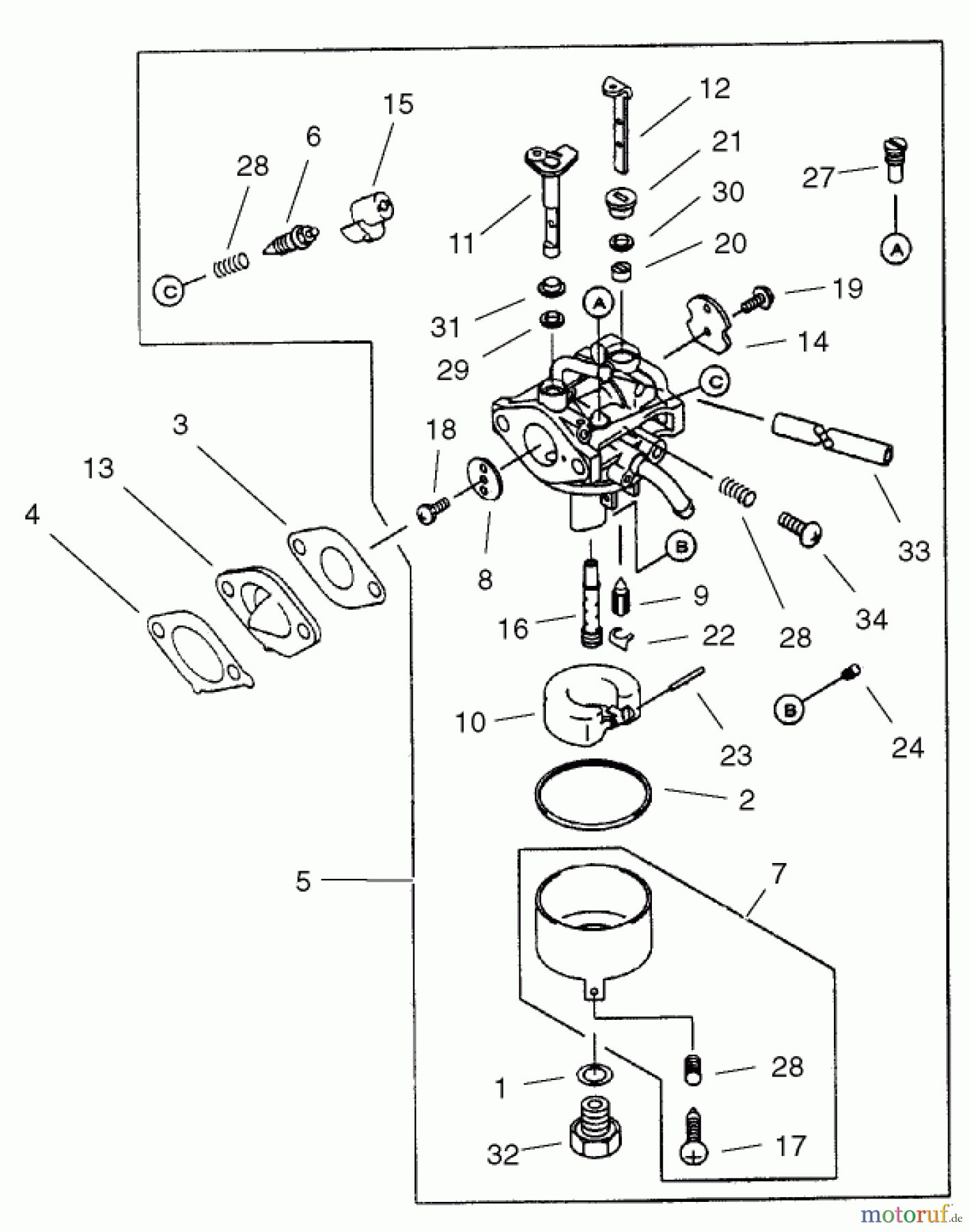  Toro Neu Mowers, Walk-Behind Seite 1 20046 (SR-21OSK) - Toro Super Recycler Mower, SR-21OSK, 2001 (210000001-210999999) CARBURETOR ASSEMBLY