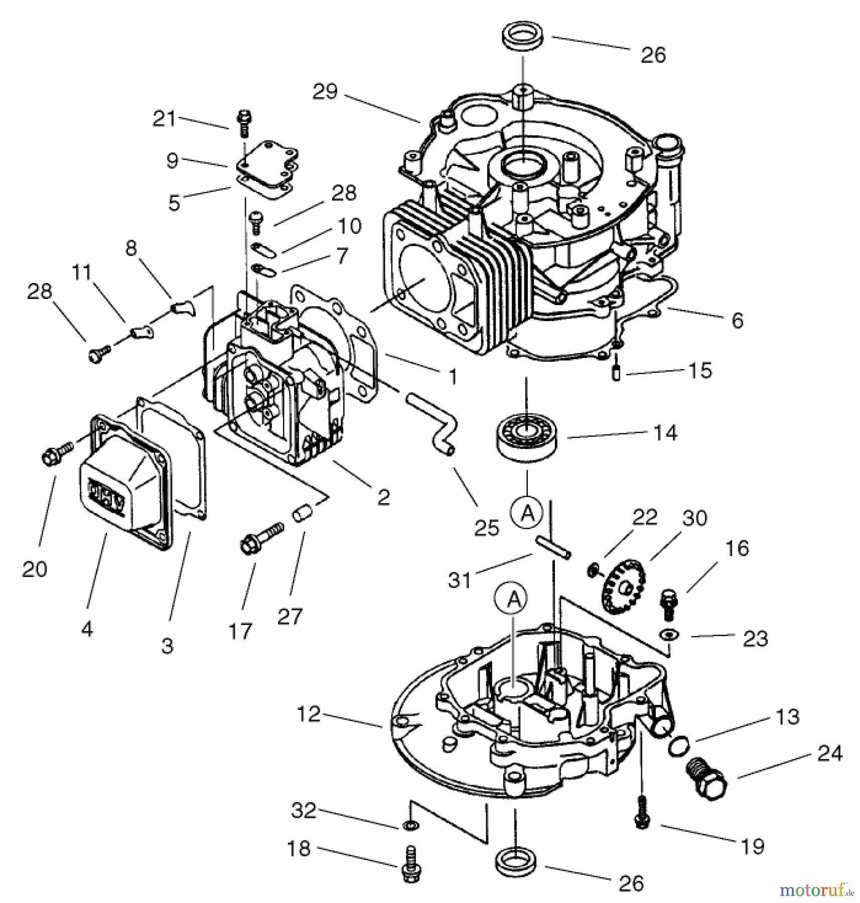  Toro Neu Mowers, Walk-Behind Seite 1 20046 (SR-21OSK) - Toro Super Recycler Mower, SR-21OSK, 2001 (210000001-210999999) CYLINDER/CRANKCASE ASSEMBLY