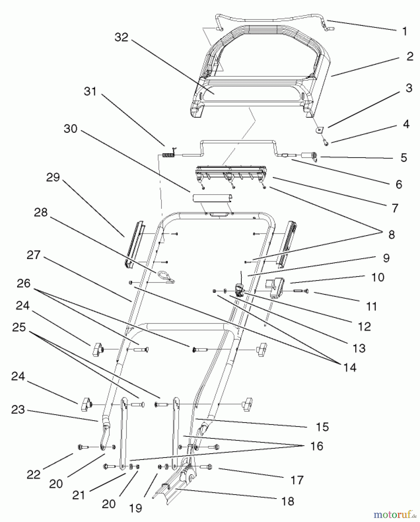  Toro Neu Mowers, Walk-Behind Seite 1 20046 (SR-21OSK) - Toro Super Recycler Mower, SR-21OSK, 2001 (210000001-210999999) HANDLE ASSEMBLY