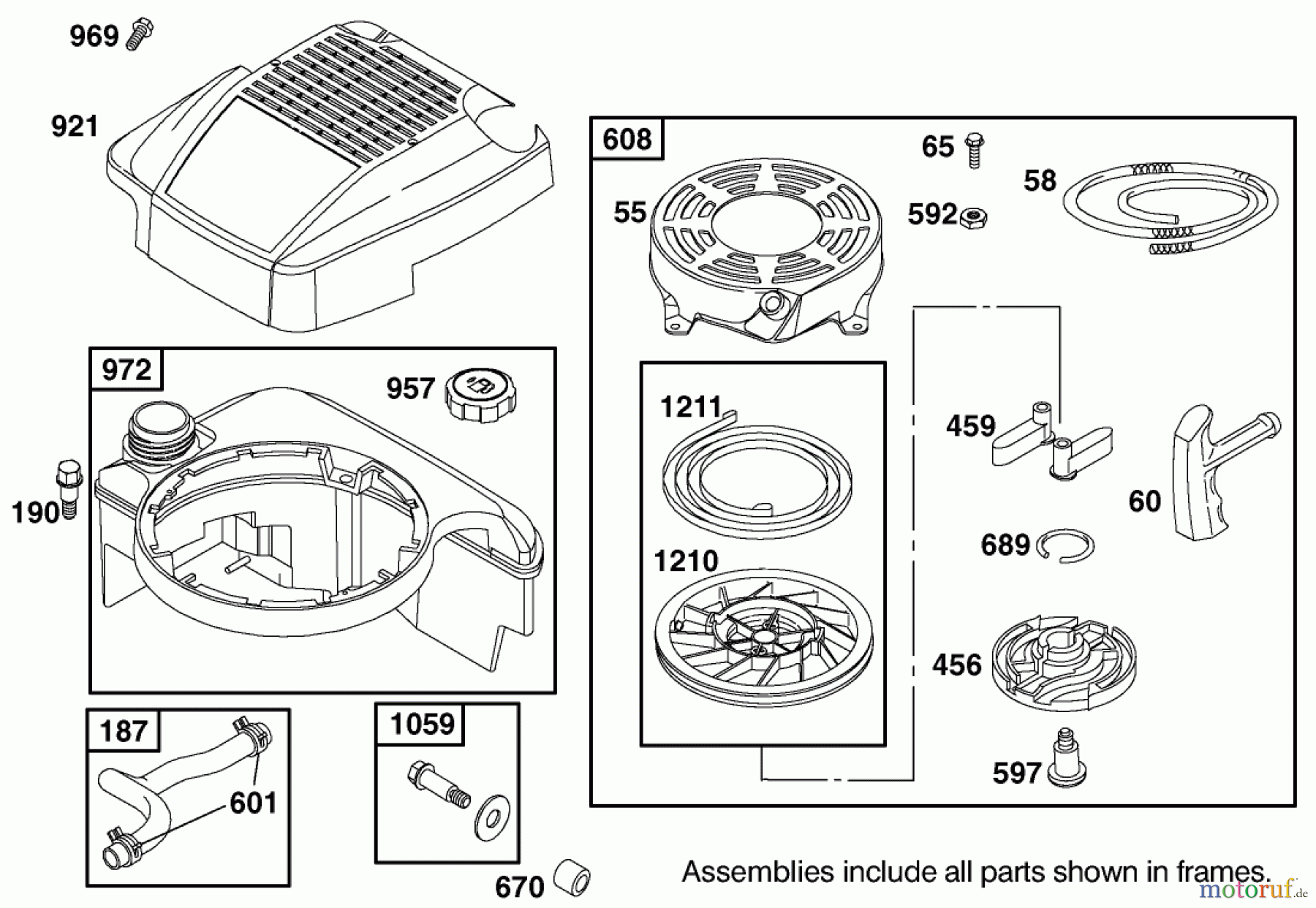  Toro Neu Mowers, Walk-Behind Seite 1 20048 (SR-21SE) - Toro Super Recycler Mower, SR-21SE, 2001 (210000001-210999999) HOUSING / STARTER / AND FUEL TANK ASSEMBLIES BRIGGS AND STRATTON MODEL 12J805-2370-B1