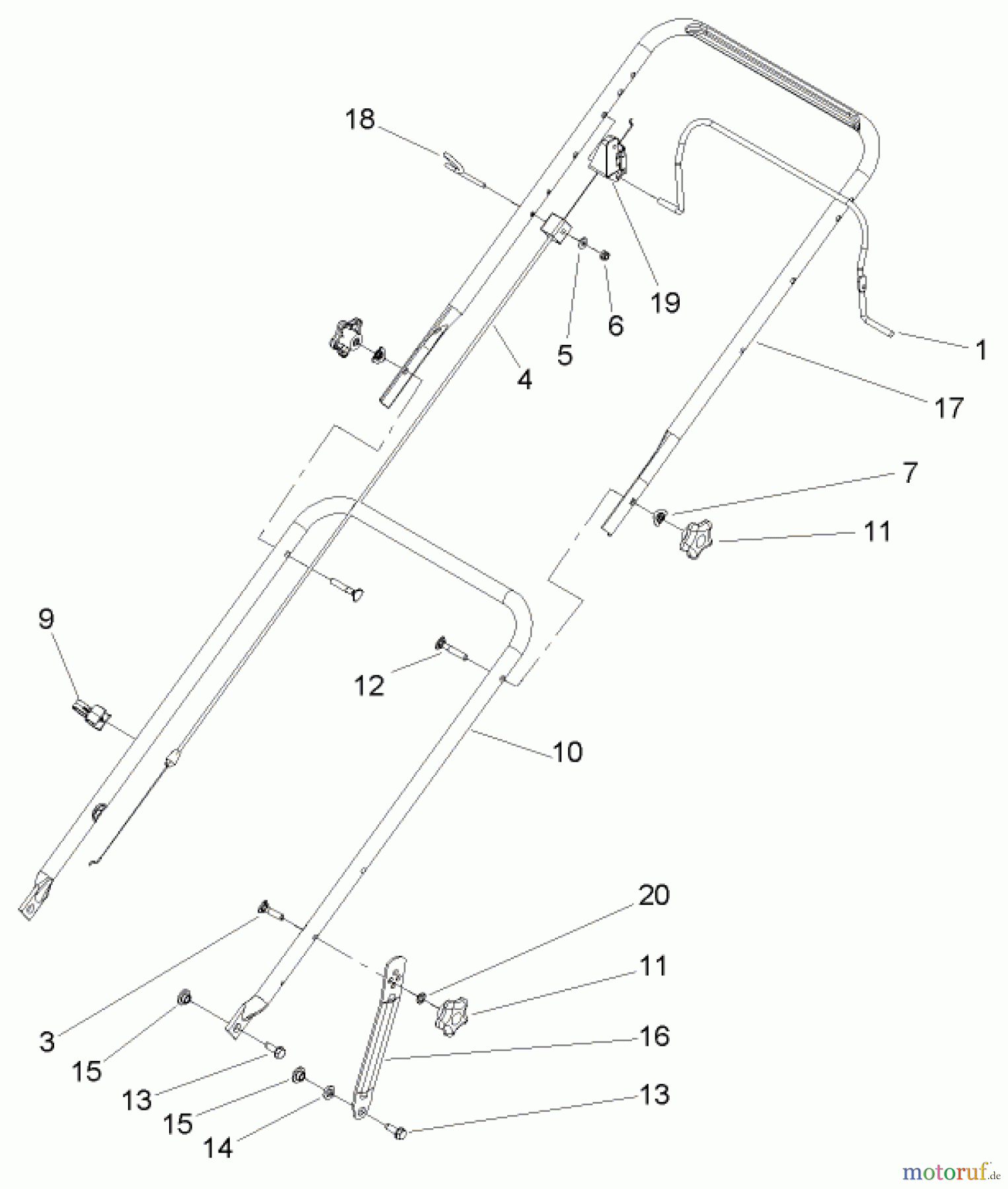  Toro Neu Mowers, Walk-Behind Seite 1 20053 - Toro Super Recycler Lawn Mower, 2005 (250000001-250999999) HANDLE ASSEMBLY