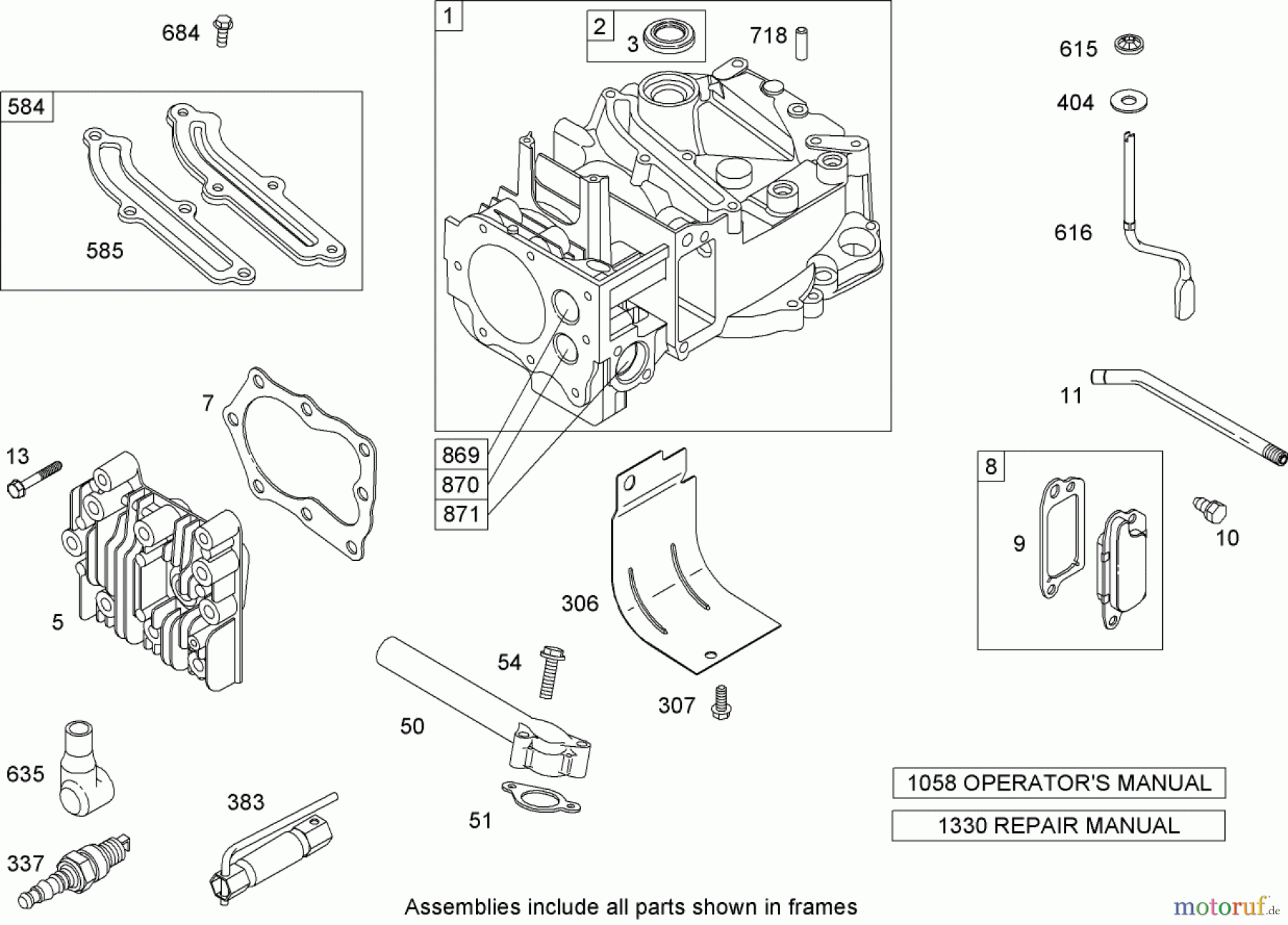  Toro Neu Mowers, Walk-Behind Seite 1 20055 - Toro Super Recycler Lawn Mower, 2007 (270000001-270999999) CYLINDER ASSEMBLY BRIGGS AND STRATTON 126T02-0206-E1
