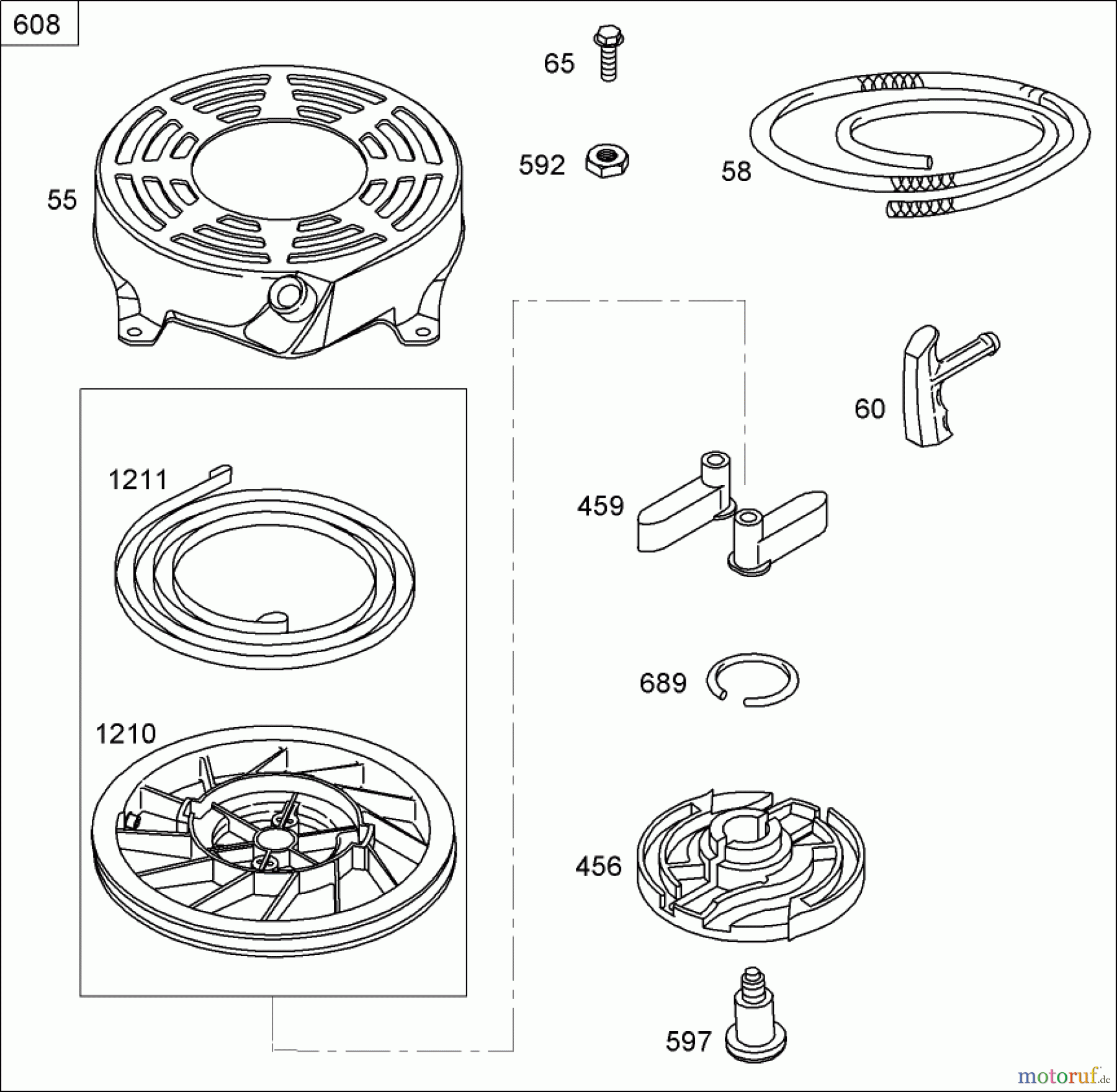  Toro Neu Mowers, Walk-Behind Seite 1 20055 - Toro Super Recycler Lawn Mower, 2007 (270000001-270999999) STARTER ASSEMBLY BRIGGS AND STRATTON 126T02-0206-E1