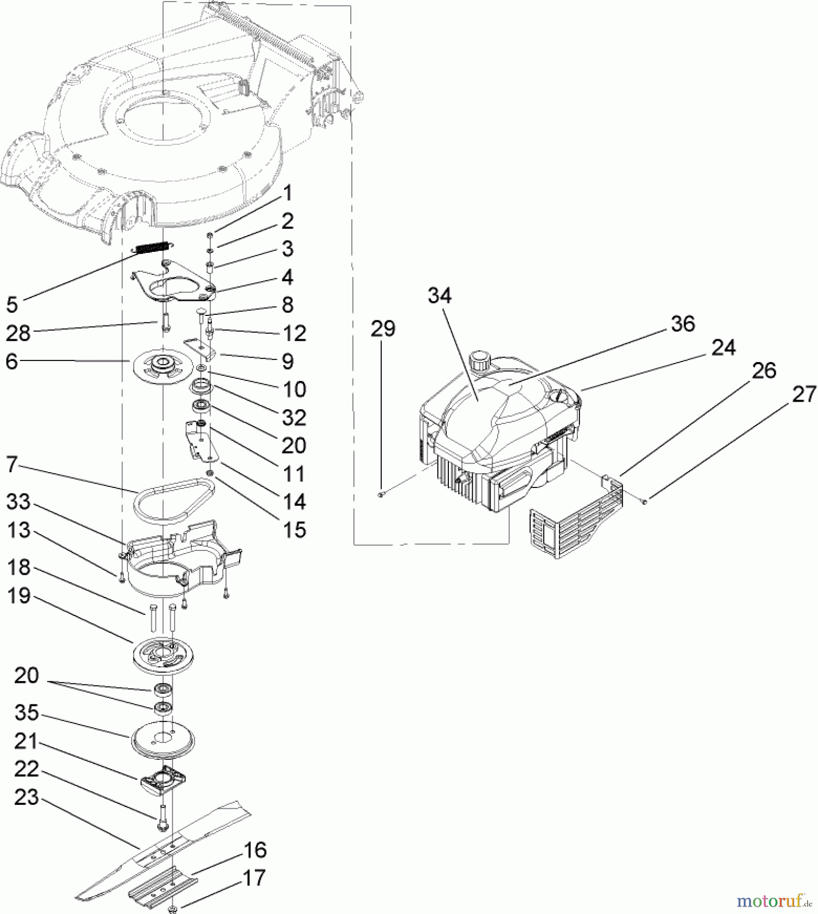 Toro Neu Mowers, Walk-Behind Seite 1 20056 - Toro Super Recycler Lawn Mower, 2005 (250000001-250999999) ENGINE ASSEMBLY