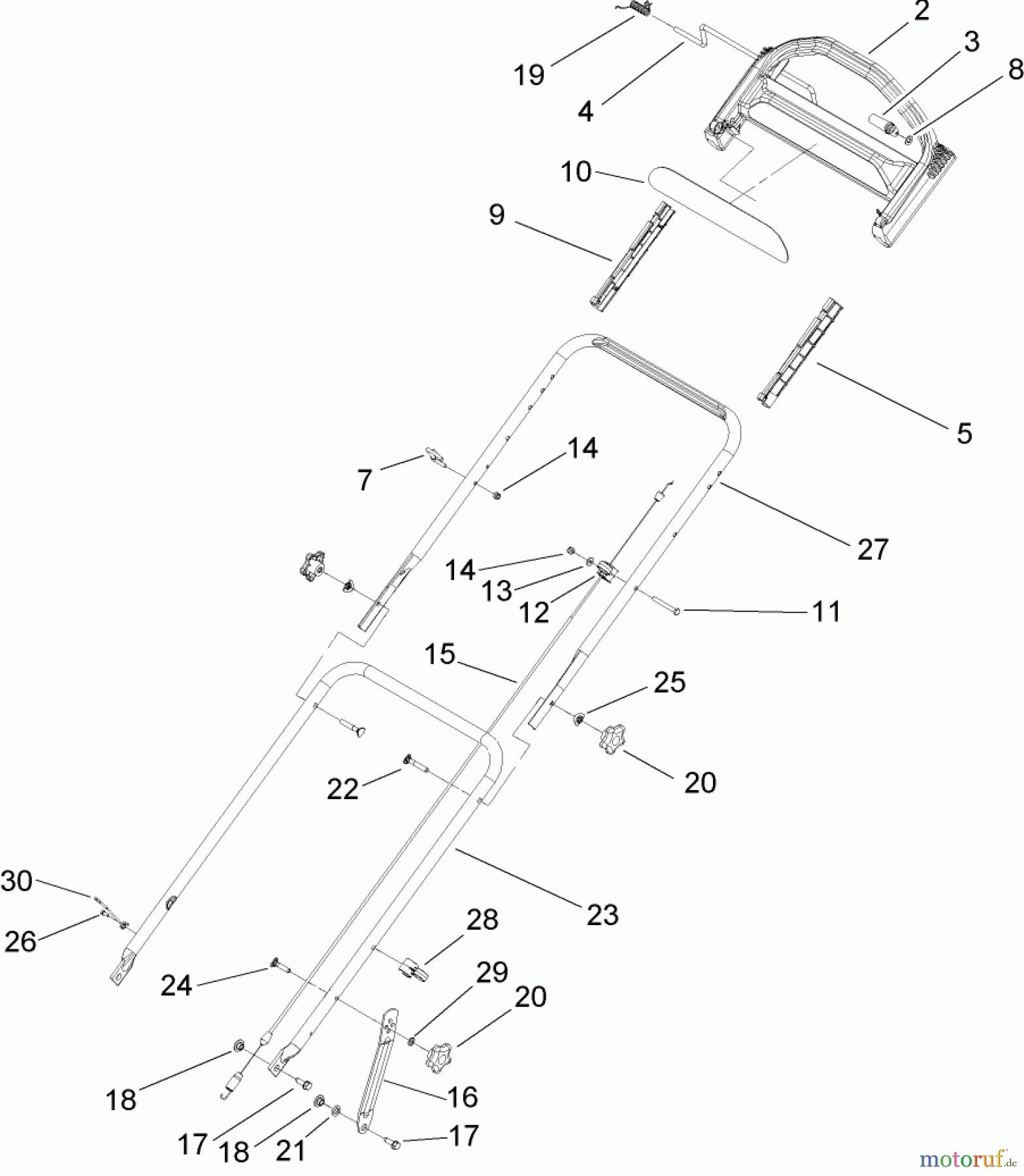  Toro Neu Mowers, Walk-Behind Seite 1 20056 - Toro Super Recycler Lawn Mower, 2005 (250000001-250999999) HANDLE ASSEMBLY