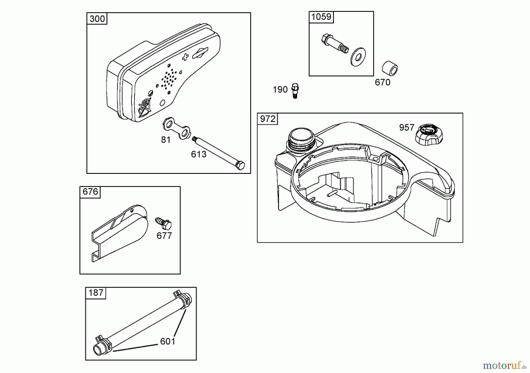  Toro Neu Mowers, Walk-Behind Seite 1 20056 - Toro Super Recycler Lawn Mower, 2006 (260000001-260999999) MUFFLER AND FUEL TANK ASSEMBLY BRIGGS AND STRATTON 125K02-0187-E1