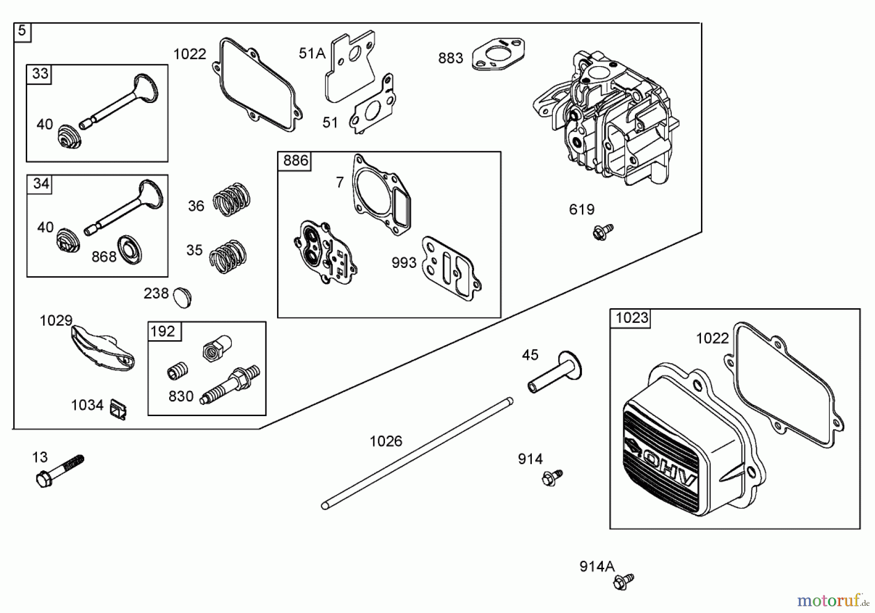 Toro Neu Mowers, Walk-Behind Seite 1 20057 - Toro Super Recycler Lawn Mower, 2006 (260000001-260999999) CYLINDER HEAD ASSEMBLY BRIGGS AND STRATTON 122672-0192-E1