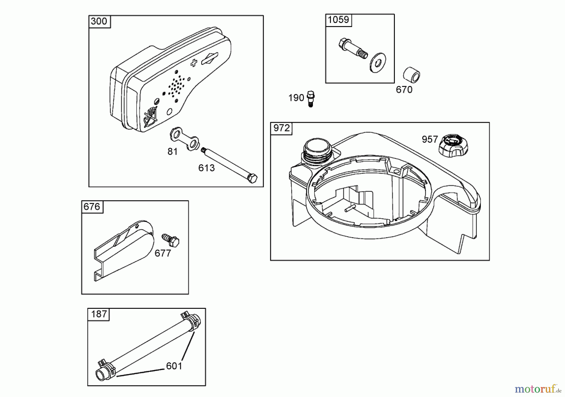  Toro Neu Mowers, Walk-Behind Seite 1 20058 - Toro Super Recycler Lawn Mower, 2006 (260000001-260999999) MUFFLER AND FUEL TANK ASSEMBLY BRIGGS AND STRATTON 125K07-0188-E1
