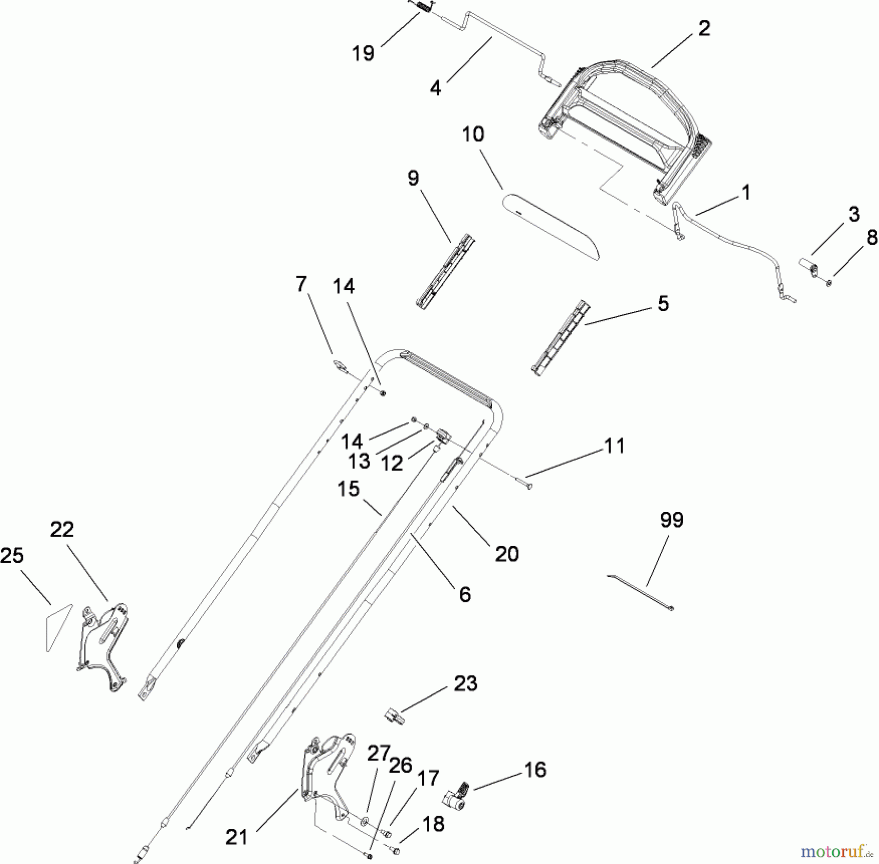  Toro Neu Mowers, Walk-Behind Seite 1 20095 - Toro Super Recycler Lawn Mower, 2008 (280000001-280999999) HANDLE ASSEMBLY