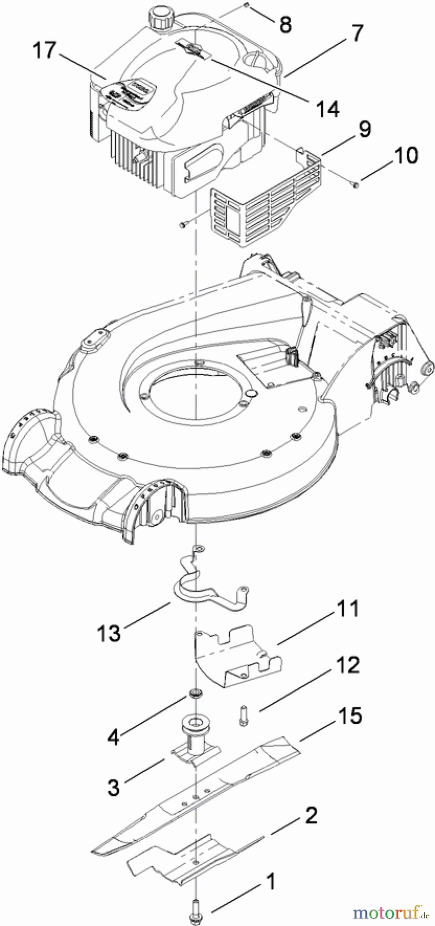  Toro Neu Mowers, Walk-Behind Seite 1 20095C - Toro Super Recycler Lawn Mower, 2009 (290000001-290999999) ENGINE AND BLADE ASSEMBLY