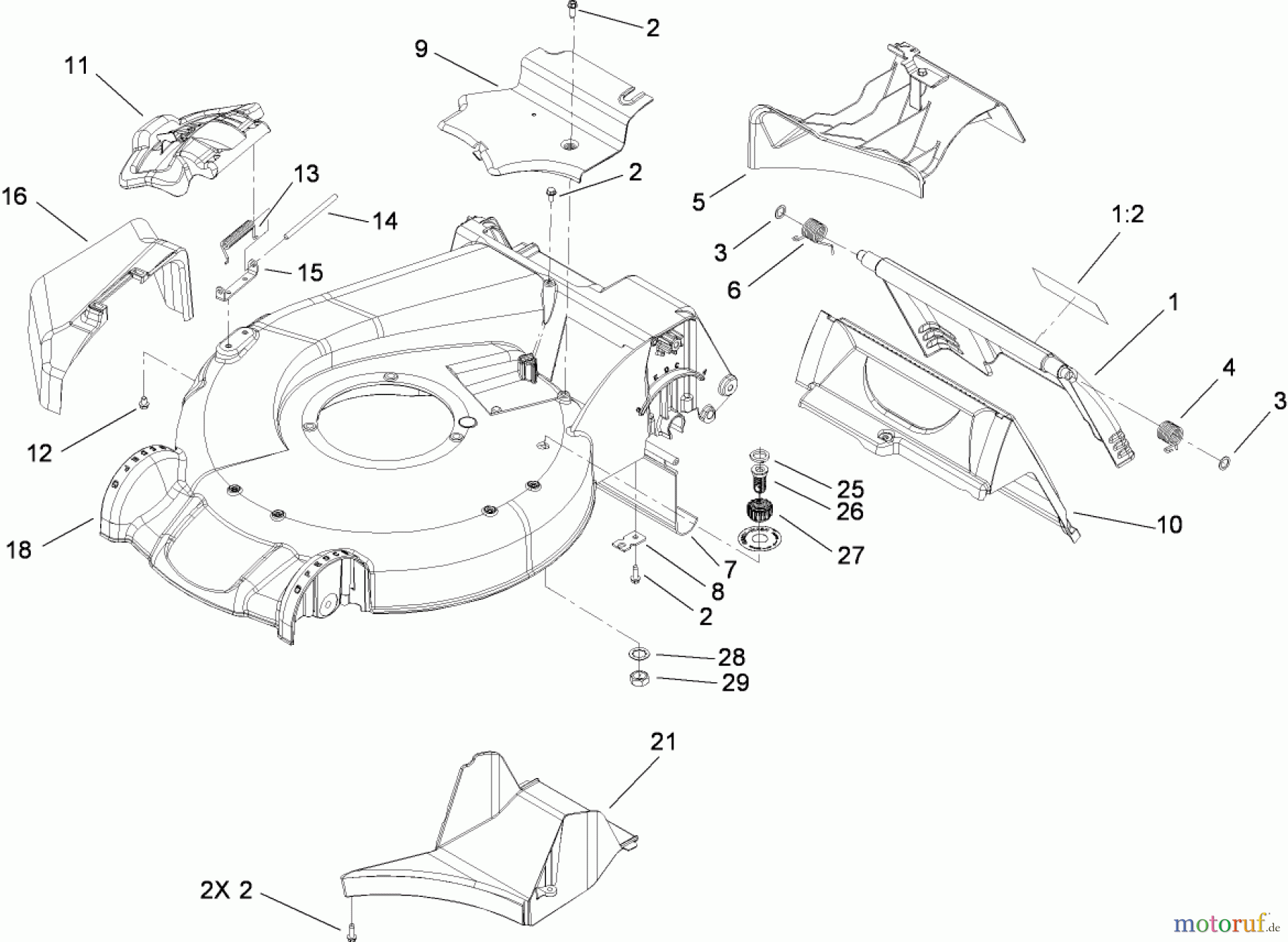  Toro Neu Mowers, Walk-Behind Seite 1 20099 - Toro Super Recycler Lawn Mower, 2008 (280000001-280999999) HOUSING ASSEMBLY