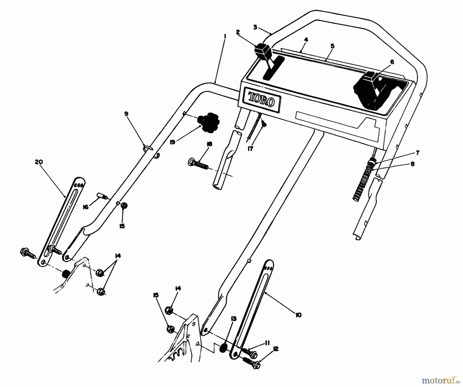  Toro Neu Mowers, Walk-Behind Seite 1 20106 - Toro Lawnmower, 1992 (2000001-2999999) HANDLE ASSEMBLY