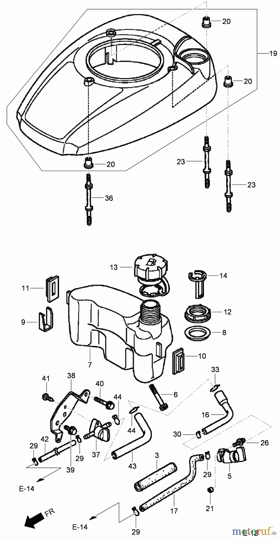  Toro Neu Mowers, Walk-Behind Seite 1 20192 - Toro Super Bagger Lawn Mower, 2009 (290000001-290999999) FAN COVER AND FUEL TANK ASSEMBLY HONDA GCV160L AS3A