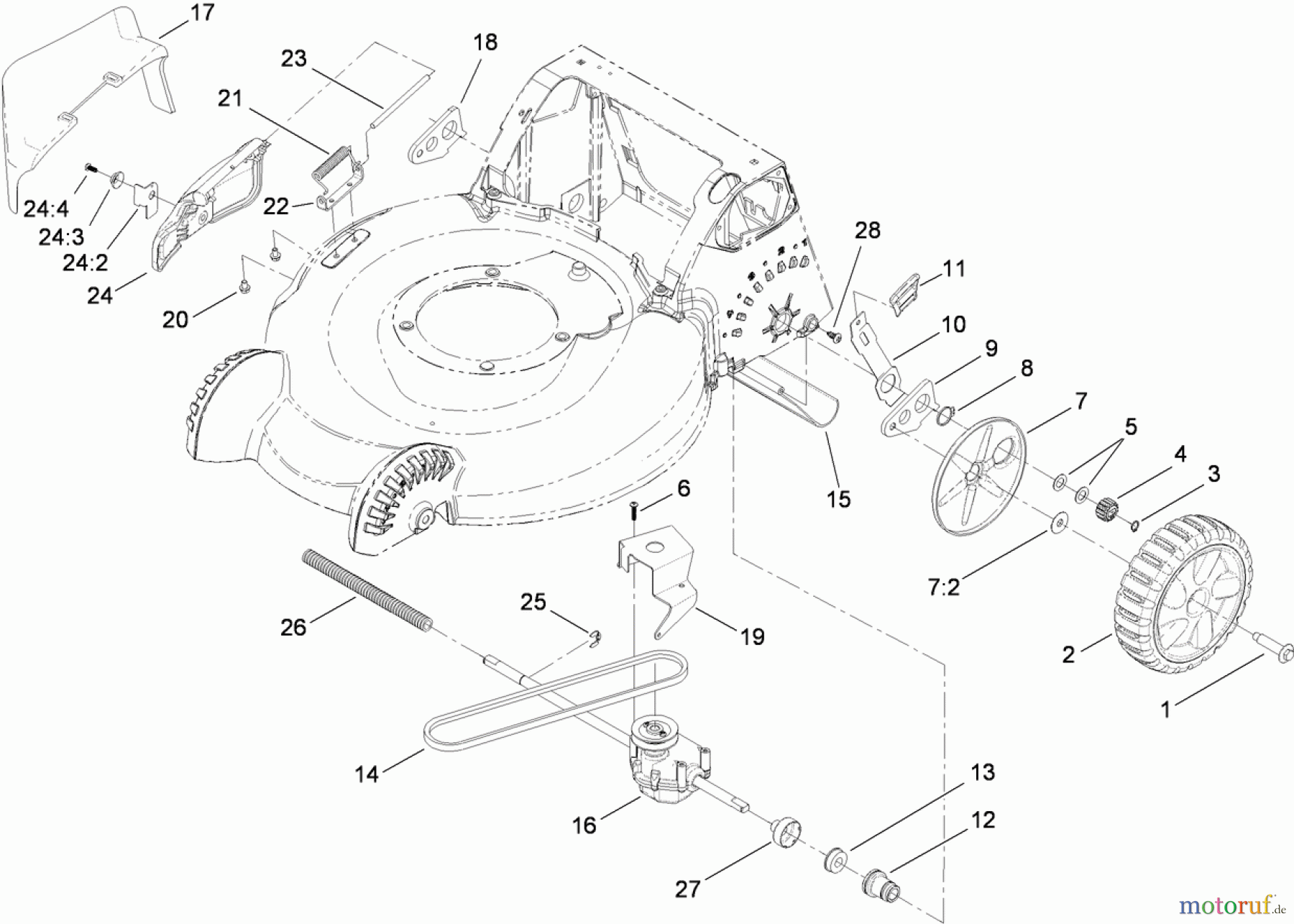  Toro Neu Mowers, Walk-Behind Seite 1 20192 - Toro Super Bagger Lawn Mower, 2009 (290000001-290999999) SIDE DISCHARGE, TRANSMISSION AND REAR WHEEL ASSEMBLY