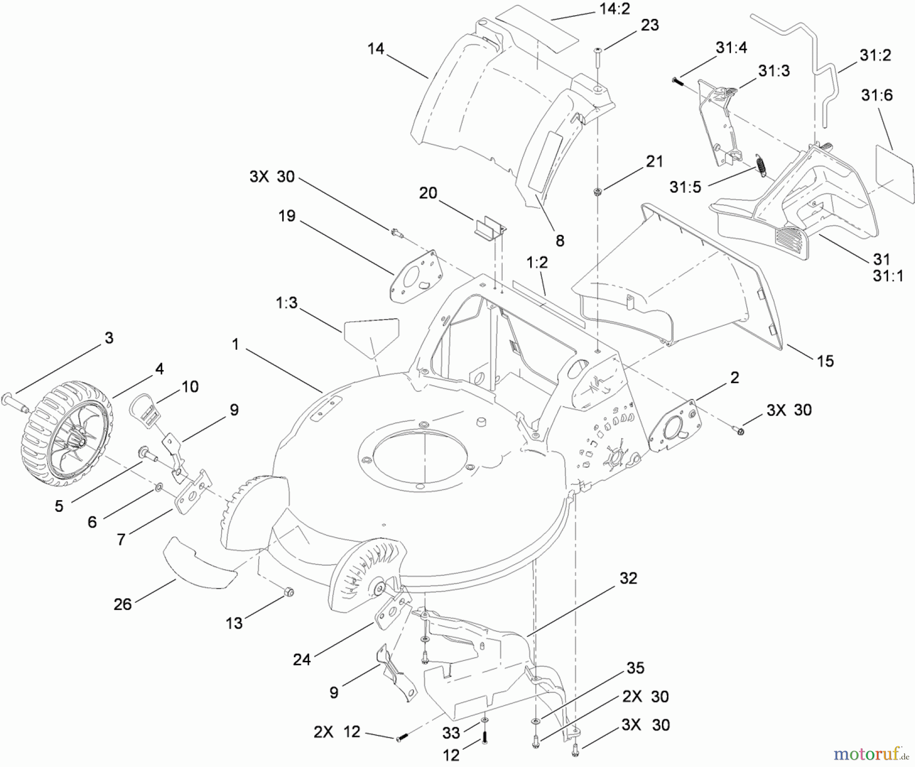  Toro Neu Mowers, Walk-Behind Seite 1 20197 - Toro Super Bagger Lawn Mower, 2011 (311000001-311999999) HOUSING AND TUNNEL ASSEMBLY