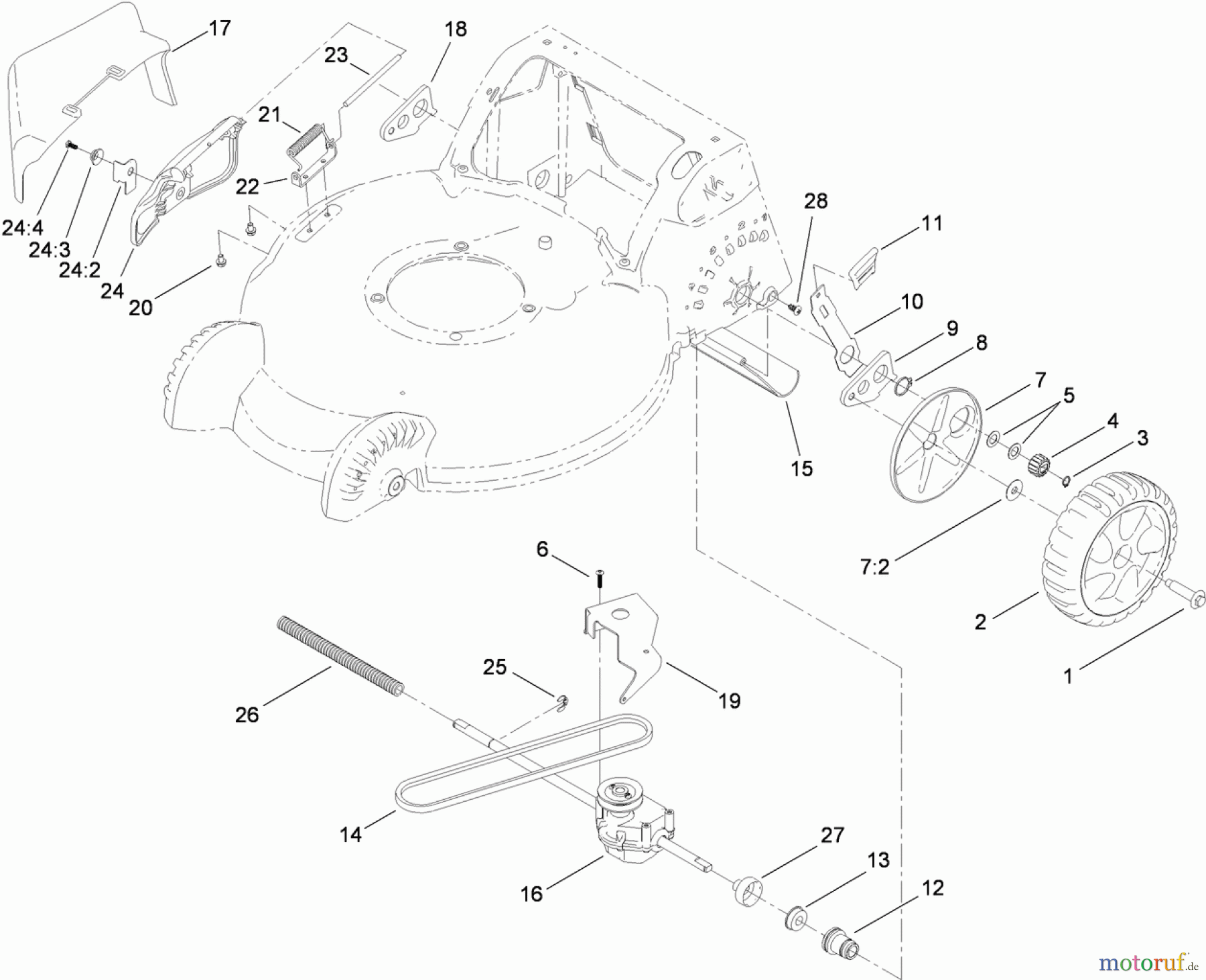  Toro Neu Mowers, Walk-Behind Seite 1 20197 - Toro Super Bagger Lawn Mower, 2011 (311000001-311999999) SIDE DISCHARGE, TRANSMISSION AND REAR WHEEL ASSEMBLY