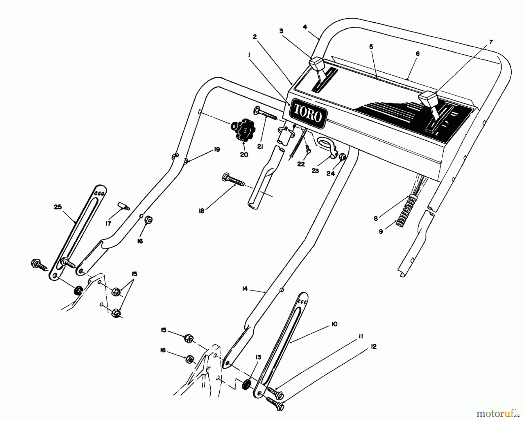  Toro Neu Mowers, Walk-Behind Seite 1 20214 - Toro Lawnmower, 1992 (2000001-2999999) HANDLE ASSEMBLY
