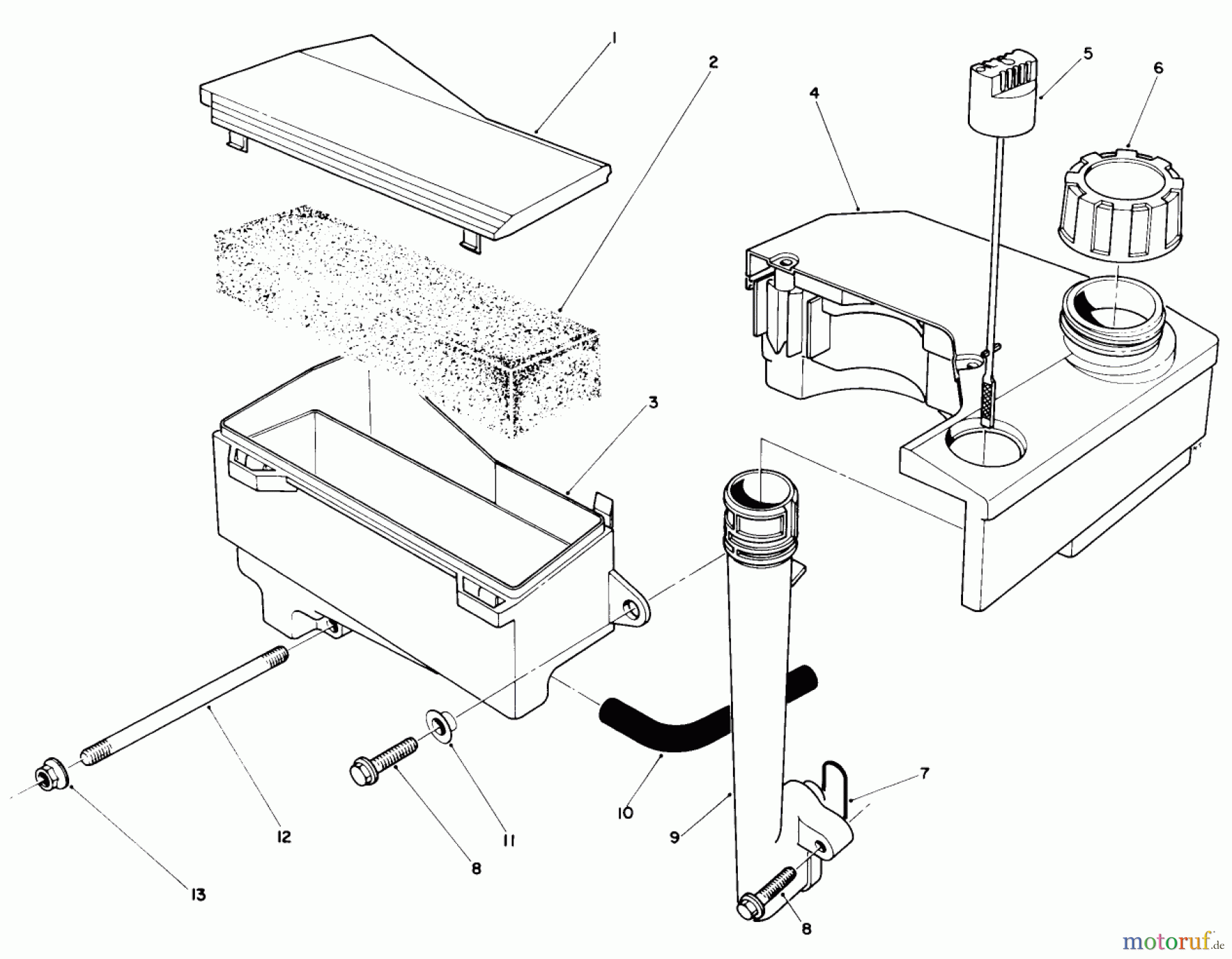  Toro Neu Mowers, Walk-Behind Seite 1 20219 - Toro Lawnmower, 1991 (1000001-1999999) AIR CLEANER & FUEL TANK ASSEMBLY (MODEL NO. VMLO-2)