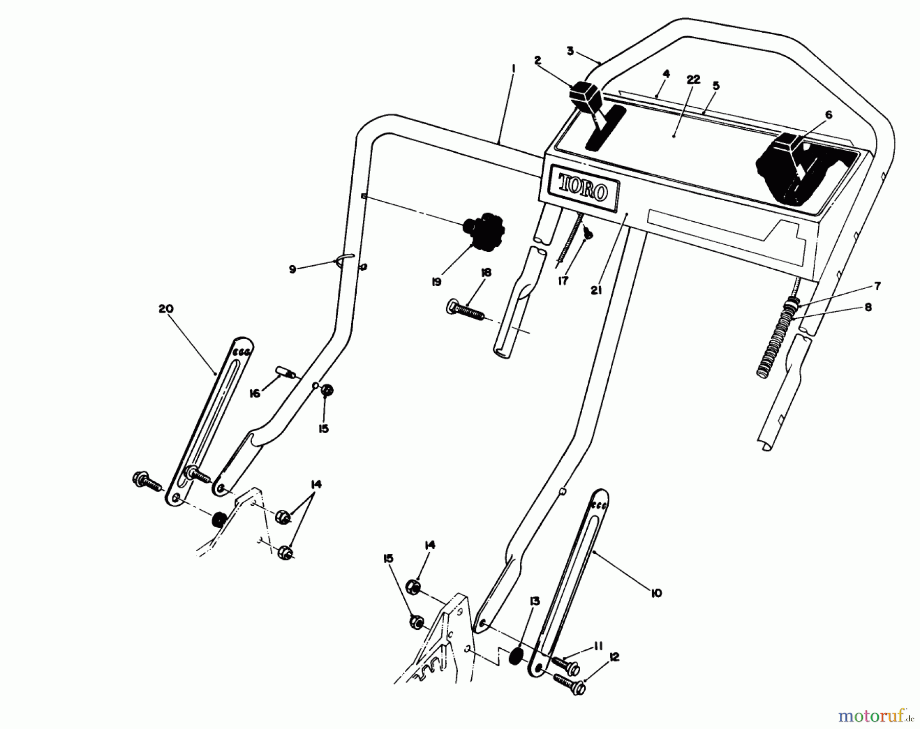  Toro Neu Mowers, Walk-Behind Seite 1 20328B - Toro Lawnmower, 1992 (2000001-2999999) HANDLE ASSEMBLY