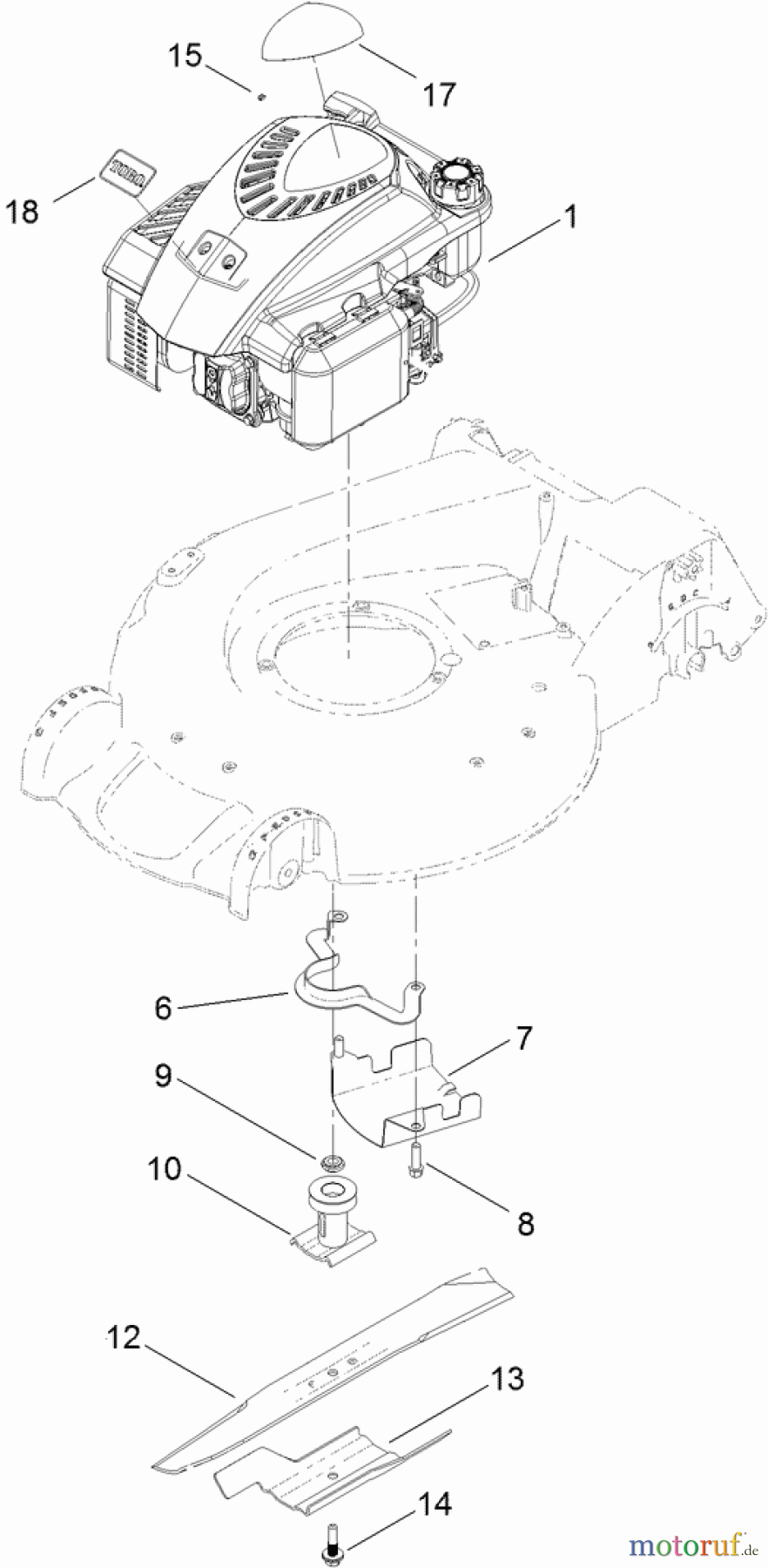  Toro Neu Mowers, Walk-Behind Seite 1 20380 - Toro Super Recycler Lawn Mower, 2012 (SN 312000001-312999999) ENGINE AND BLADE ASSEMBLY