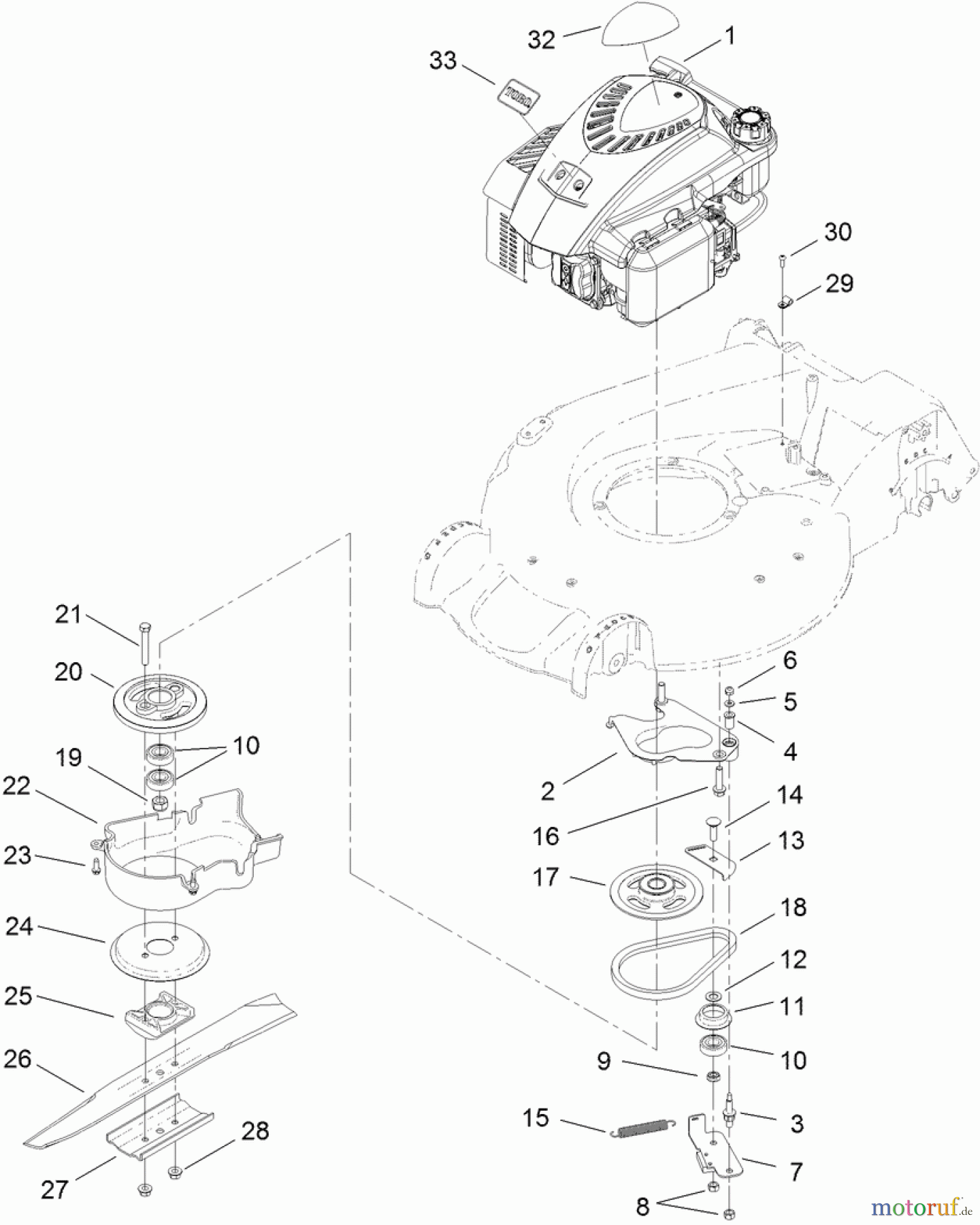  Toro Neu Mowers, Walk-Behind Seite 1 20383 - Toro Super Recycler Lawn Mower, 2012 (SN 312000001-312999999) ENGINE AND BLADE ASSEMBLY