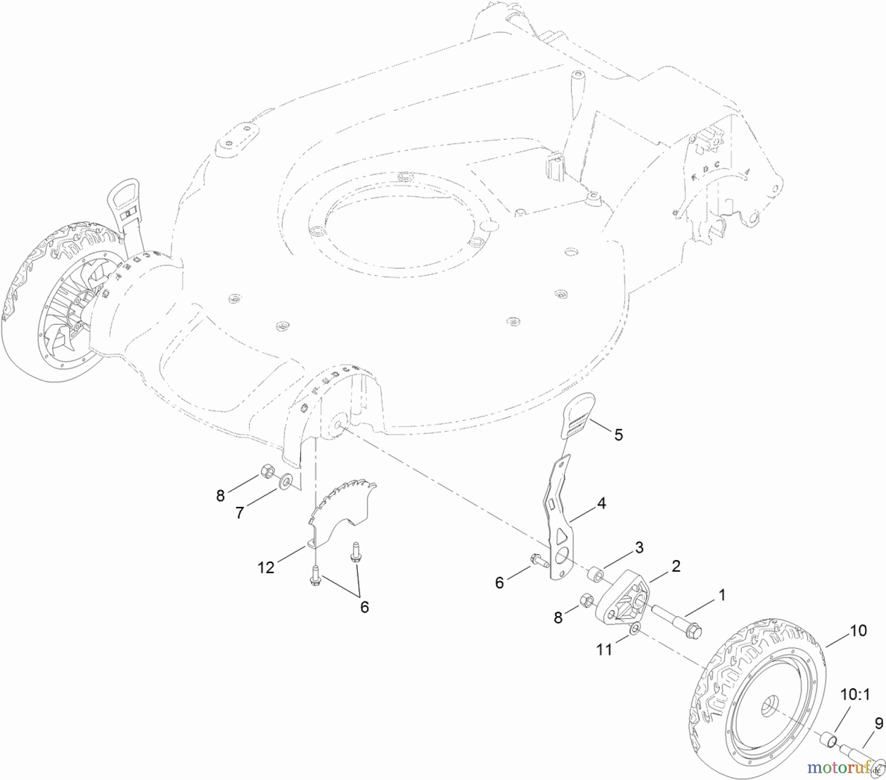  Toro Neu Mowers, Walk-Behind Seite 1 20384 - Toro Super Recycler Lawn Mower, 2012 (SN 312000001-312999999) FRONT WHEEL AND HEIGHT-OF-CUT ASSEMBLY