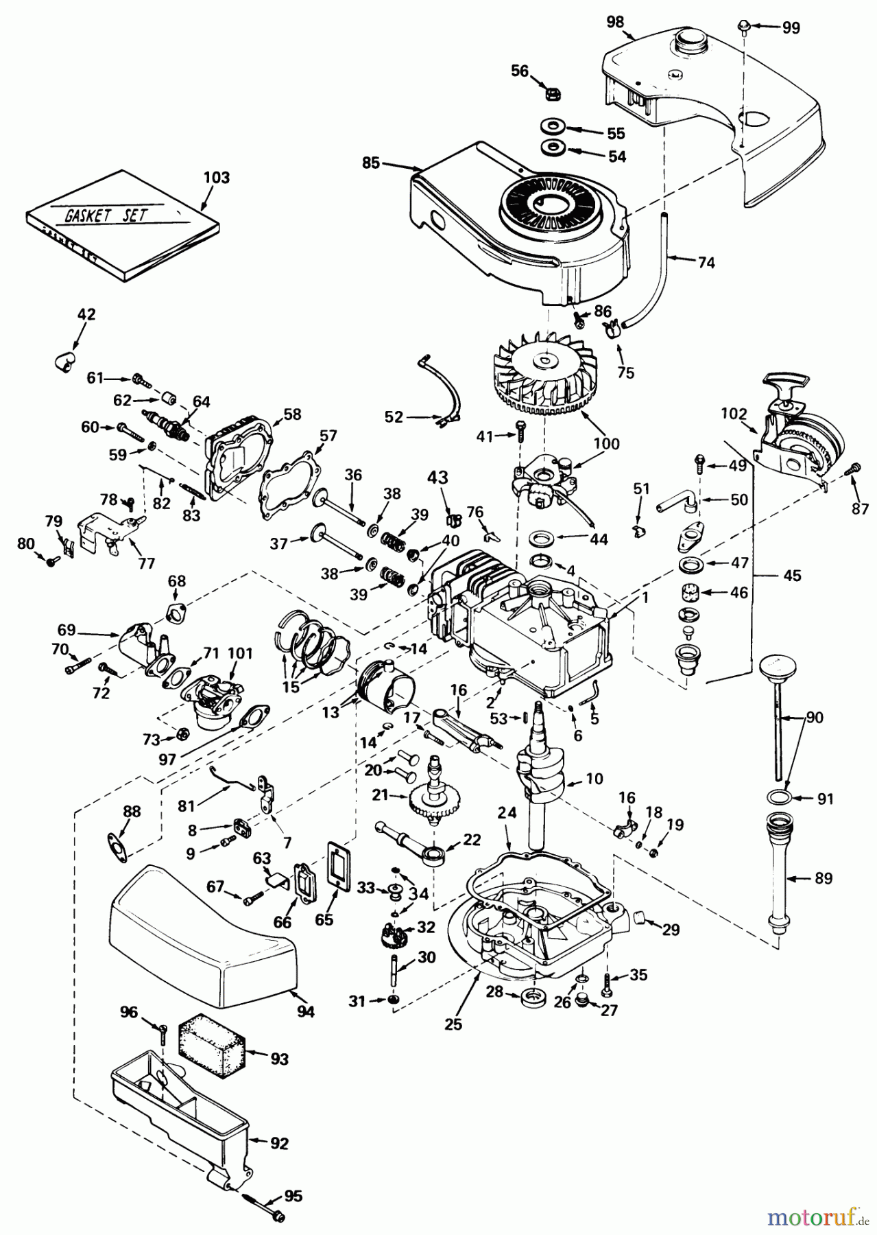  Toro Neu Mowers, Walk-Behind Seite 1 20403 - Toro Lawnmower, 1977 (7000001-7999999) ENGINE TECUMSEH MODEL NO. TNT 100-10051A