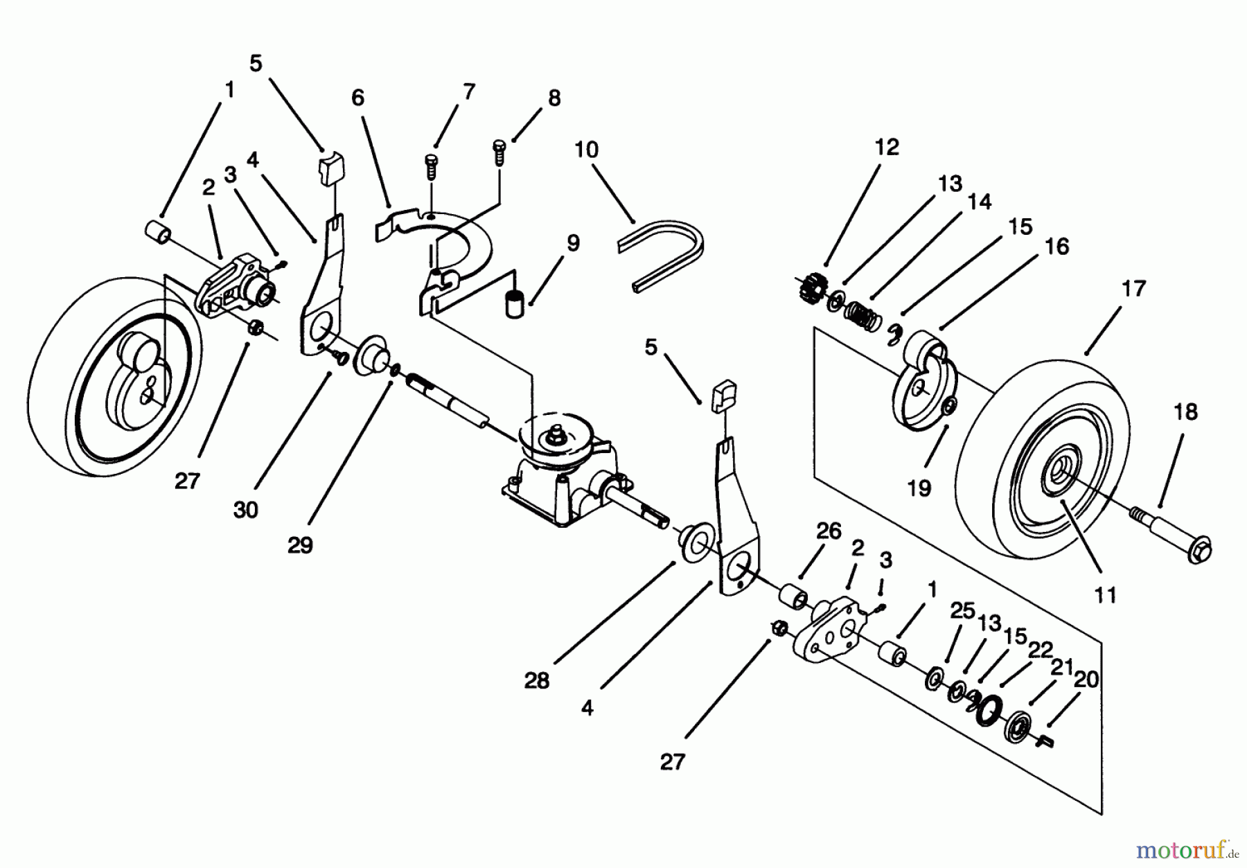  Toro Neu Mowers, Walk-Behind Seite 1 20432 - Toro Lawnmower, 1993 (39000001-39999999) REAR AXLE & WHEEL ASSEMBLY