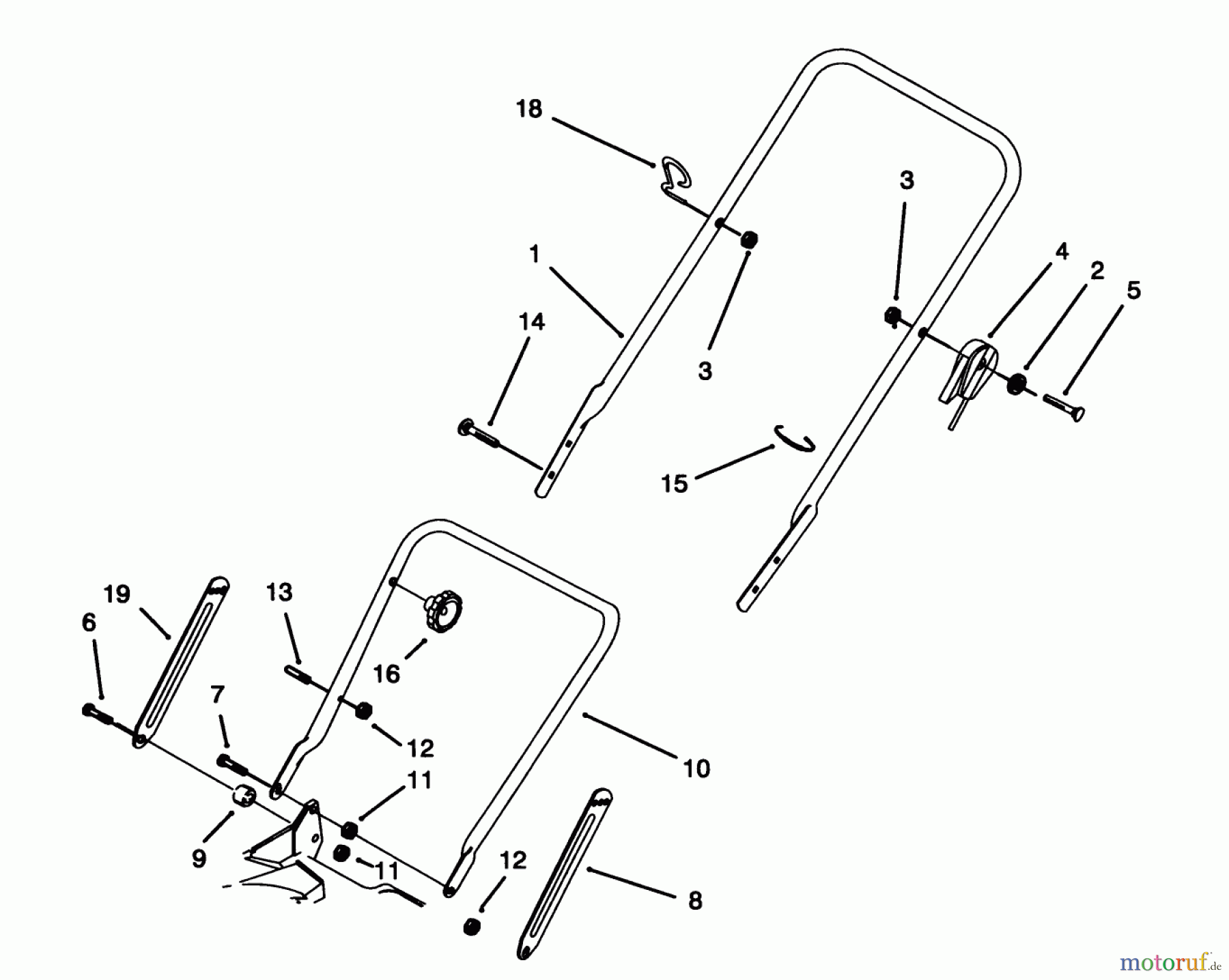  Toro Neu Mowers, Walk-Behind Seite 1 20434 - Toro Recycler II, 1993 (3900001-3999999) HANDLE ASSEMBLY
