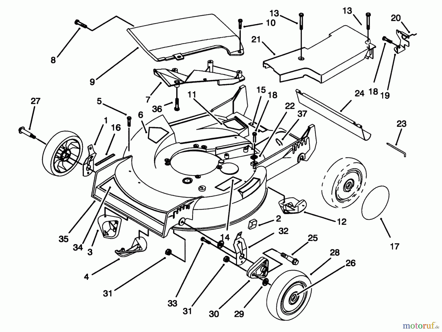  Toro Neu Mowers, Walk-Behind Seite 1 20434 - Toro Recycler II, 1994 (4900001-4999999) HOUSING ASSEMBLY