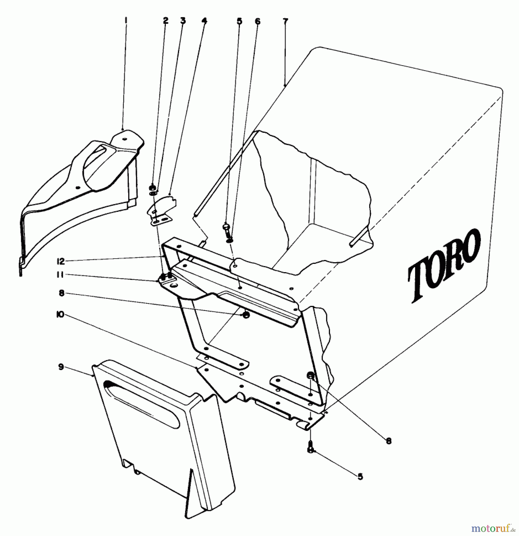 Toro Neu Mowers, Walk-Behind Seite 1 20440 - Toro Lawnmower, 1974 (4000001-4999999) GRASS BAG ASSEMBLY MODEL NOS. 20440, 20550 AND 20660