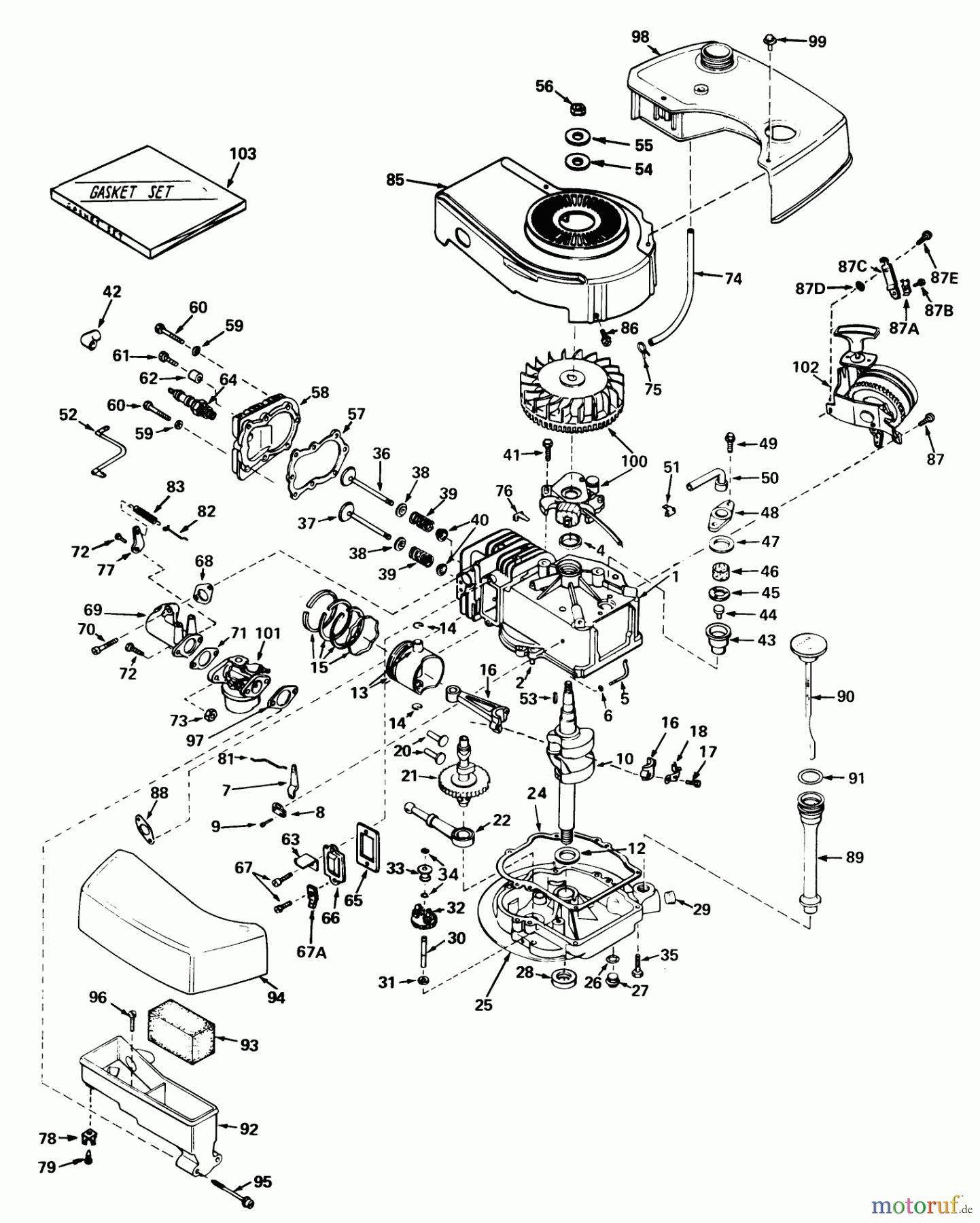  Toro Neu Mowers, Walk-Behind Seite 1 20440 - Toro Lawnmower, 1975 (5000001-5999999) ENGINE TECUMSEH MODEL NO. TNT 120-12003