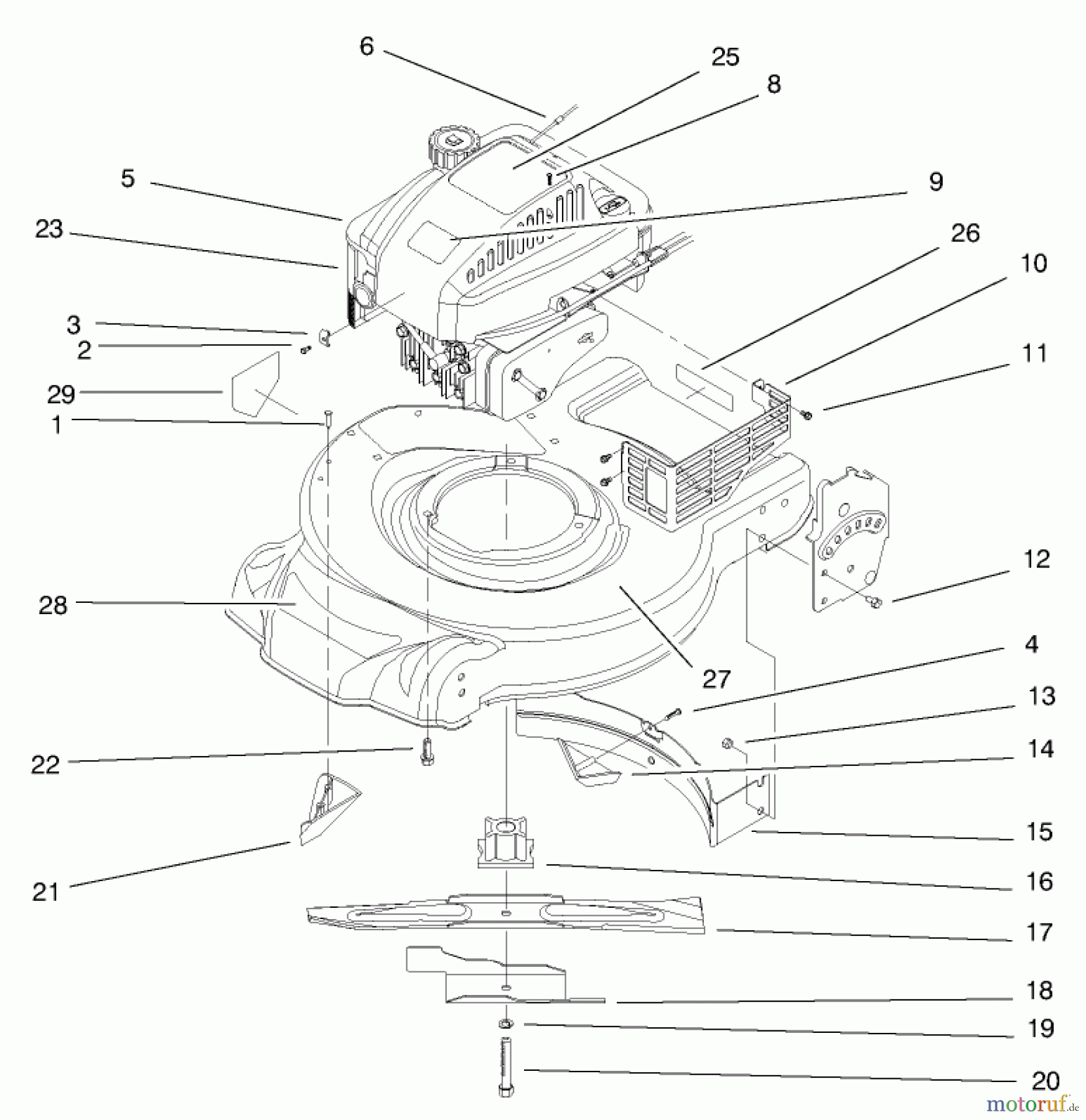 Toro Neu Mowers, Walk-Behind Seite 1 20445 - Toro Lawnmower, 1997 (7900001-7999999) ENGINE & BLADE ASSEMBLY