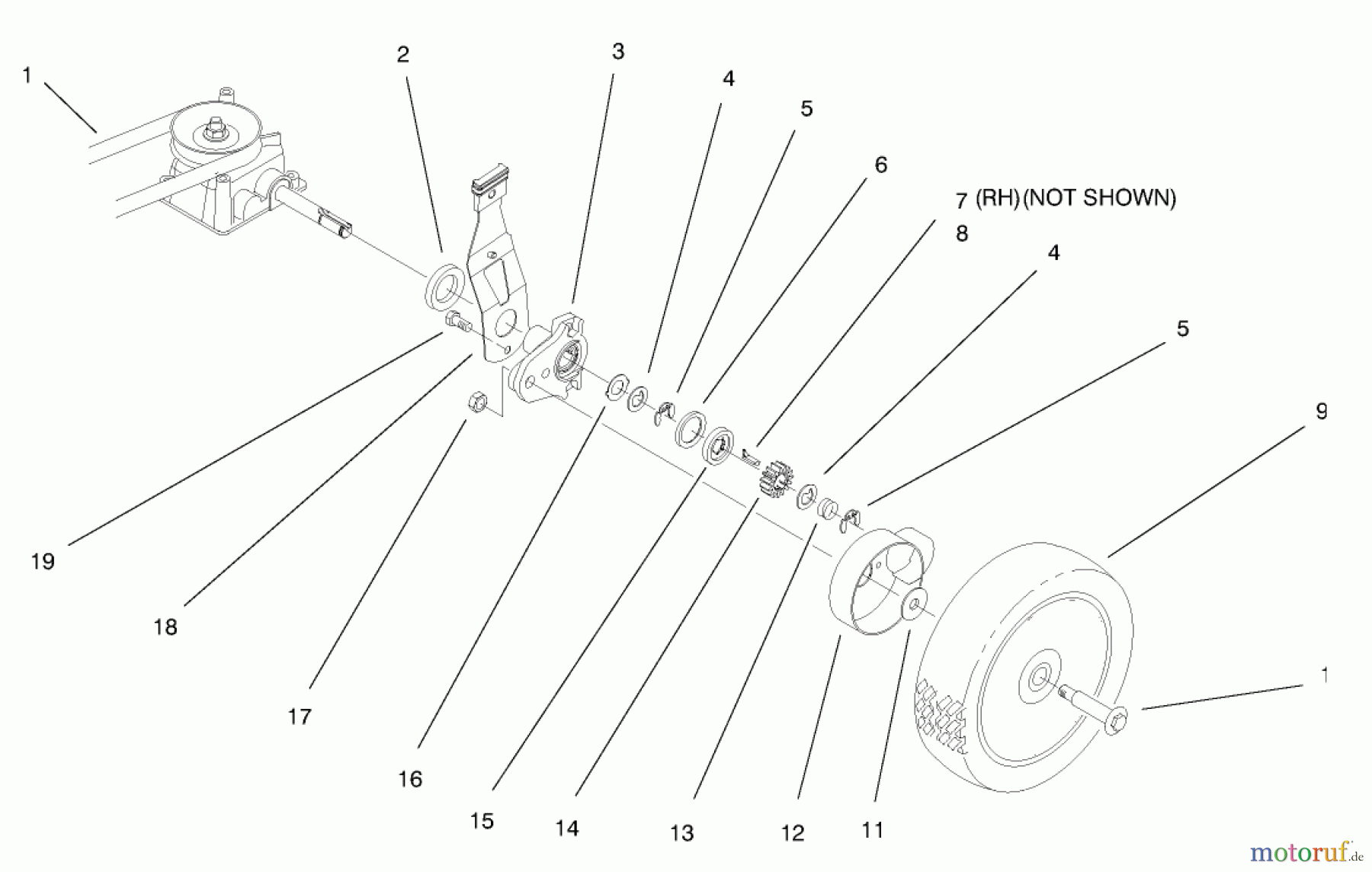  Toro Neu Mowers, Walk-Behind Seite 1 20448 - Toro Lawnmower, 1997 (7900001-7999999) GEARCASE & WHEEL ASSEMBLY