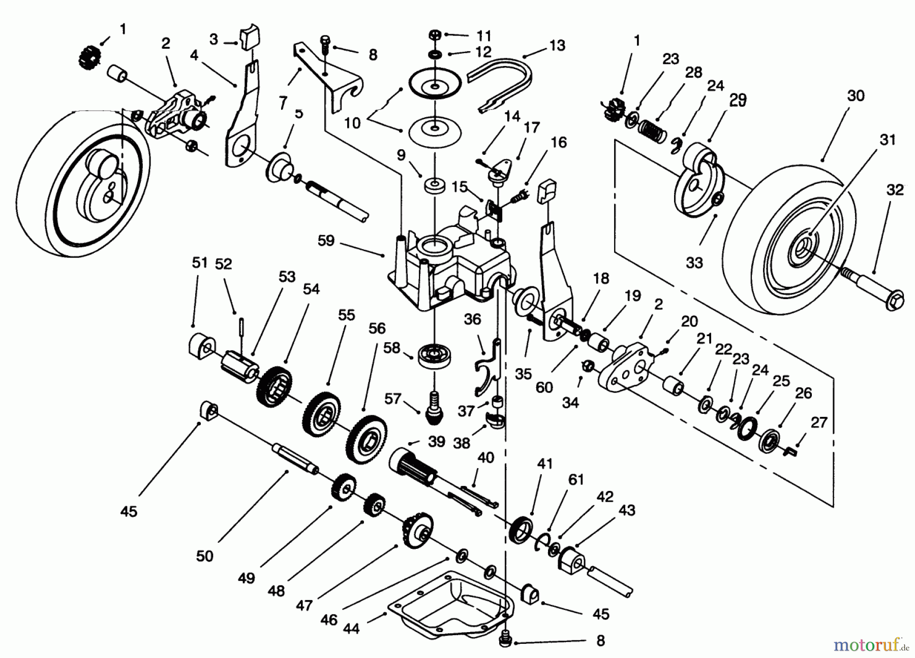  Toro Neu Mowers, Walk-Behind Seite 1 20463 - Toro Super Recycler Lawnmower, 1996 (6900001-6999999) GEAR CASE ASSEMBLY