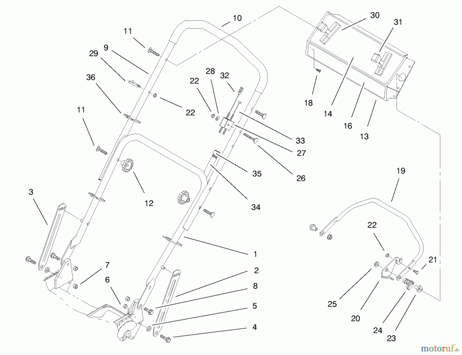  Toro Neu Mowers, Walk-Behind Seite 1 20464 - Toro Super Recycler Lawnmower, 1996 (6900001-6999999) HANDLE ASSEMBLY
