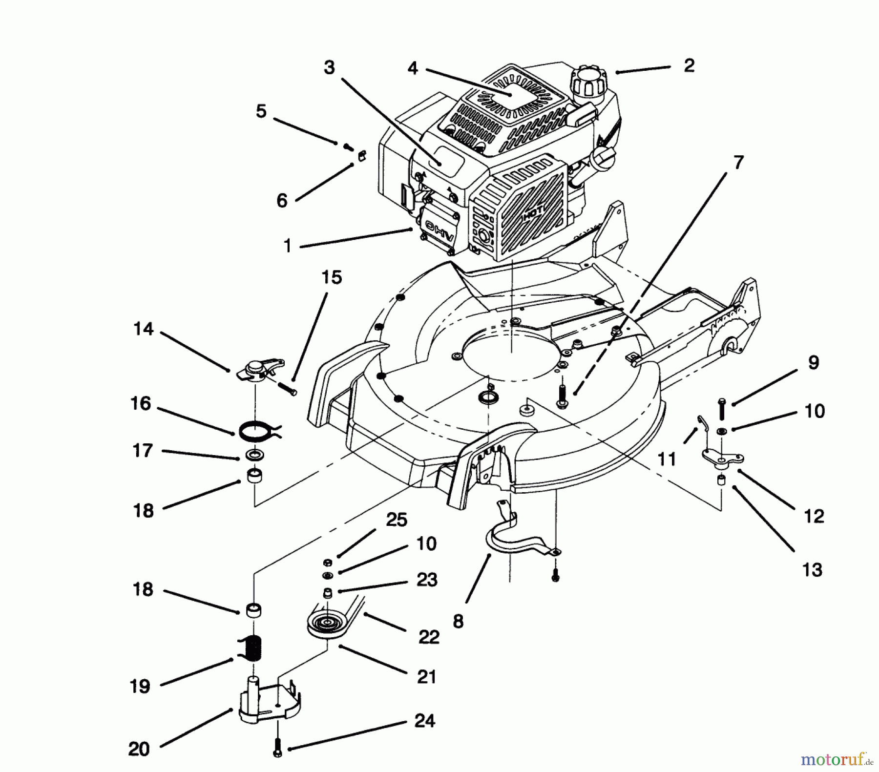  Toro Neu Mowers, Walk-Behind Seite 1 20465 - Toro Super Recycler Lawnmower, 1995 (5900001-5999999) ENGINE ASSEMBLY
