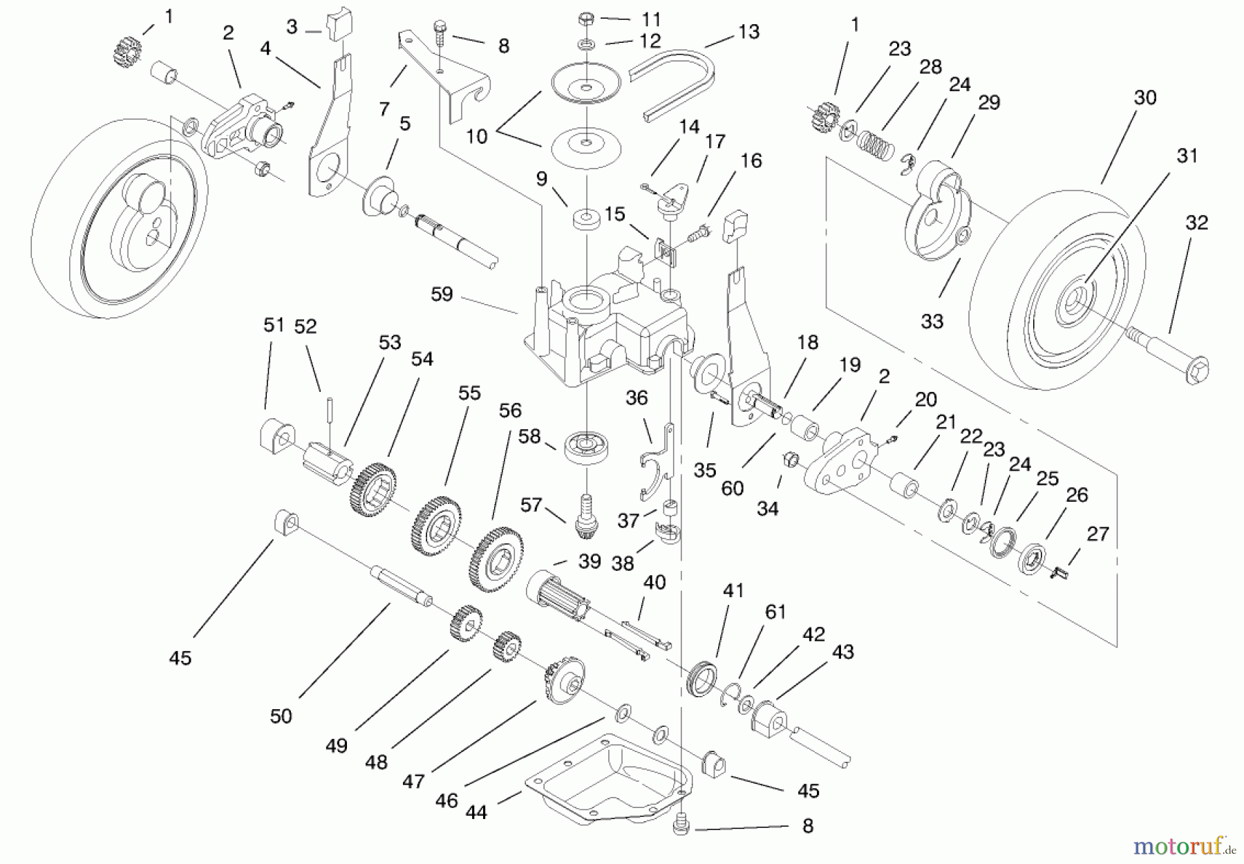  Toro Neu Mowers, Walk-Behind Seite 1 20474 - Toro Super Recycler Lawnmower, 1996 (6900001-6999999) GEAR CASE ASSEMBLY