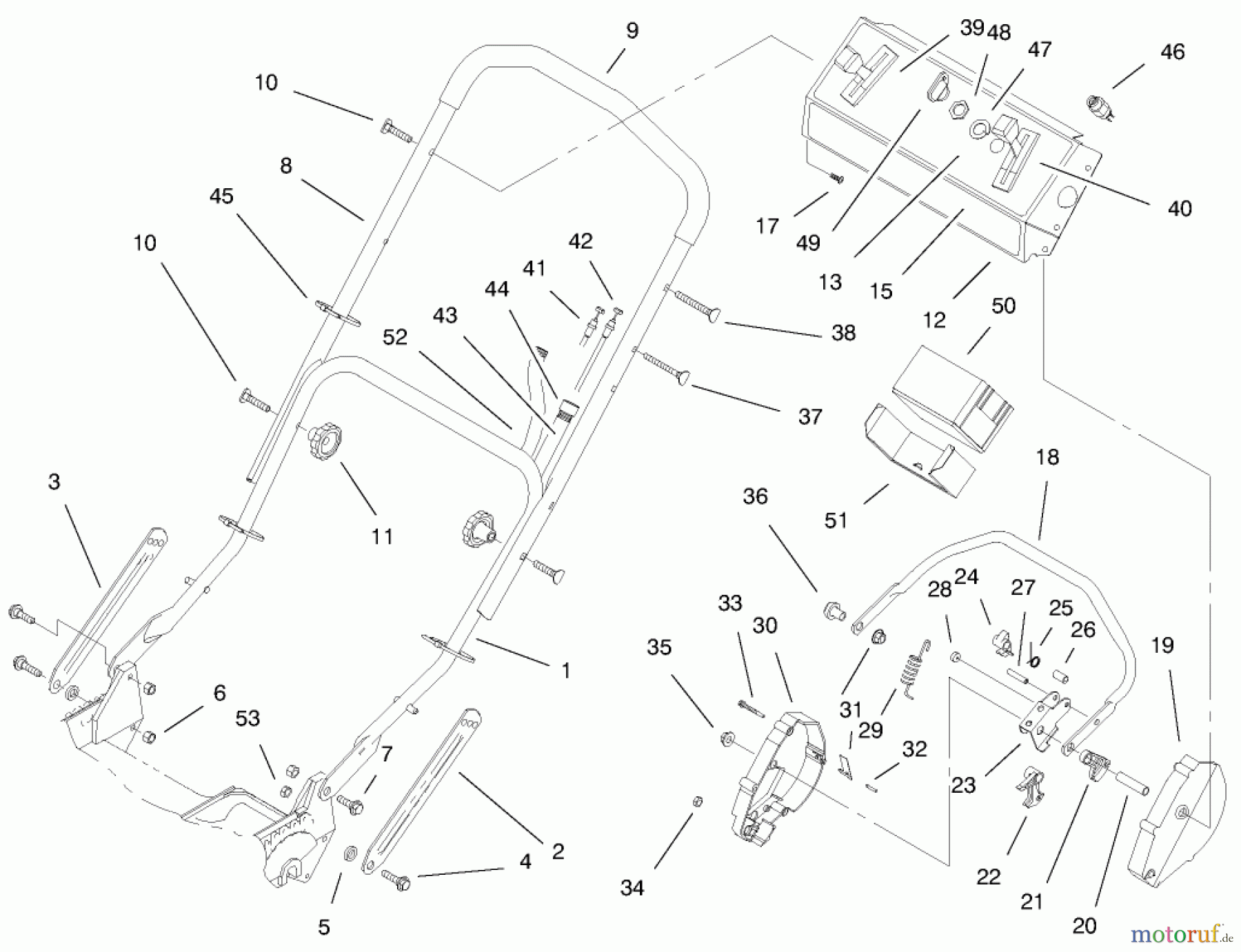  Toro Neu Mowers, Walk-Behind Seite 1 20475 - Toro Lawnmower, 1996 (6900001-6999999) HANDLE ASSEMBLY (MODEL NO. 20476 ONLY)