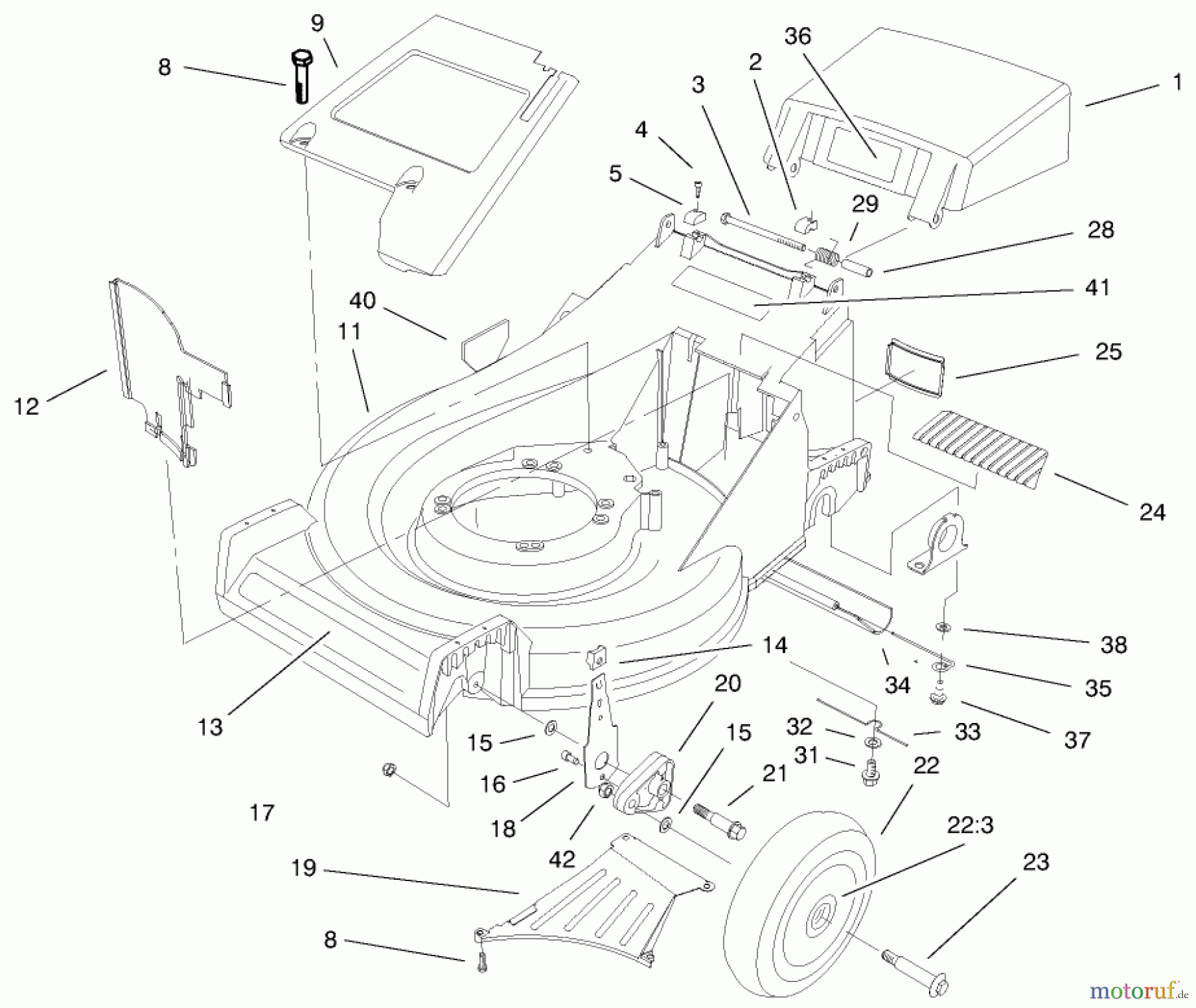  Toro Neu Mowers, Walk-Behind Seite 1 20489 (V-21S) - Toro Vacu-Power Mower, V-21S, 1998 (8900001-8999999) HOUSING ASSEMBLY
