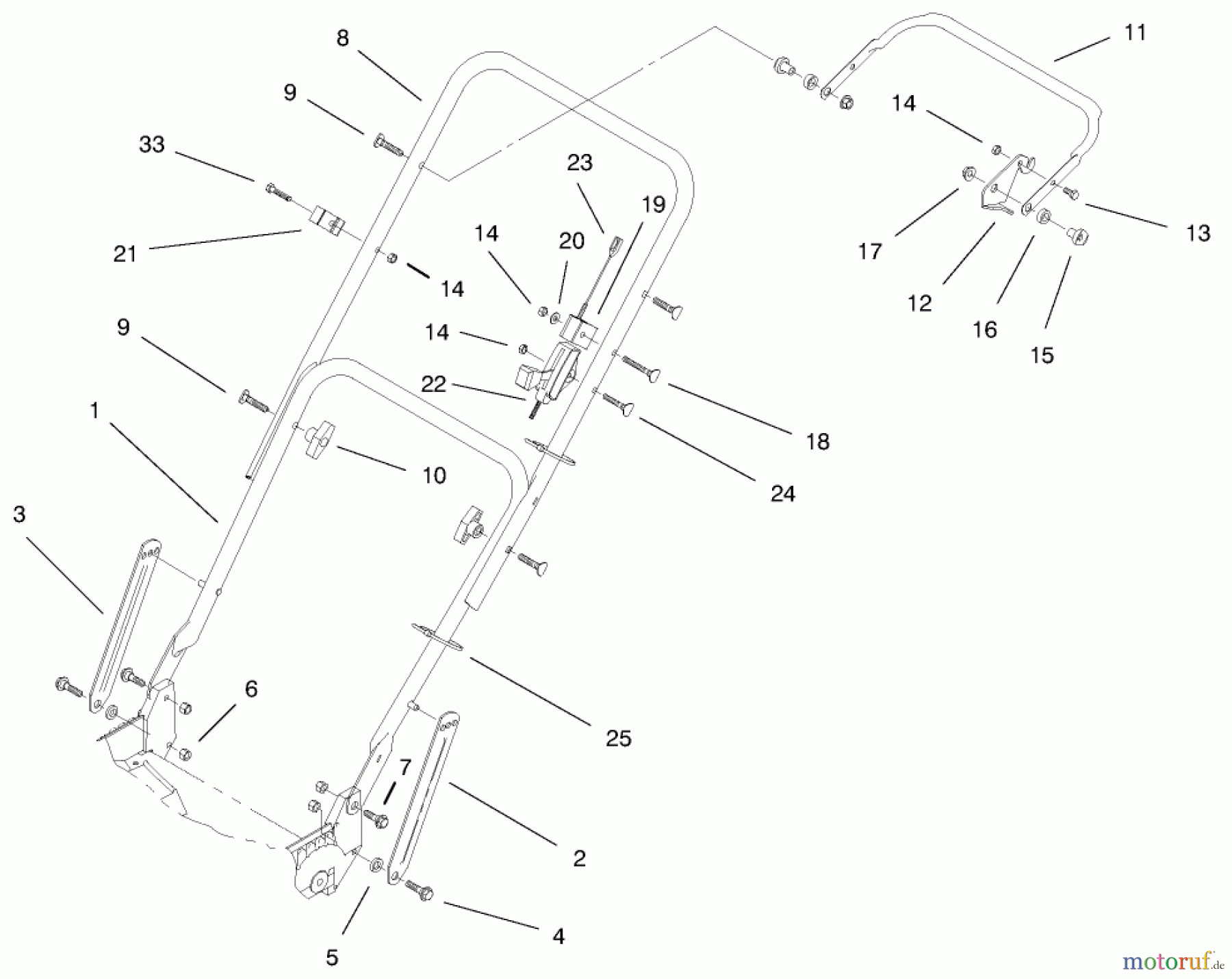  Toro Neu Mowers, Walk-Behind Seite 1 20493 (SR-21P) - Toro Super Recycler Mower, SR-21P, 1998 (8900001-8999999) HANDLE ASSEMBLY