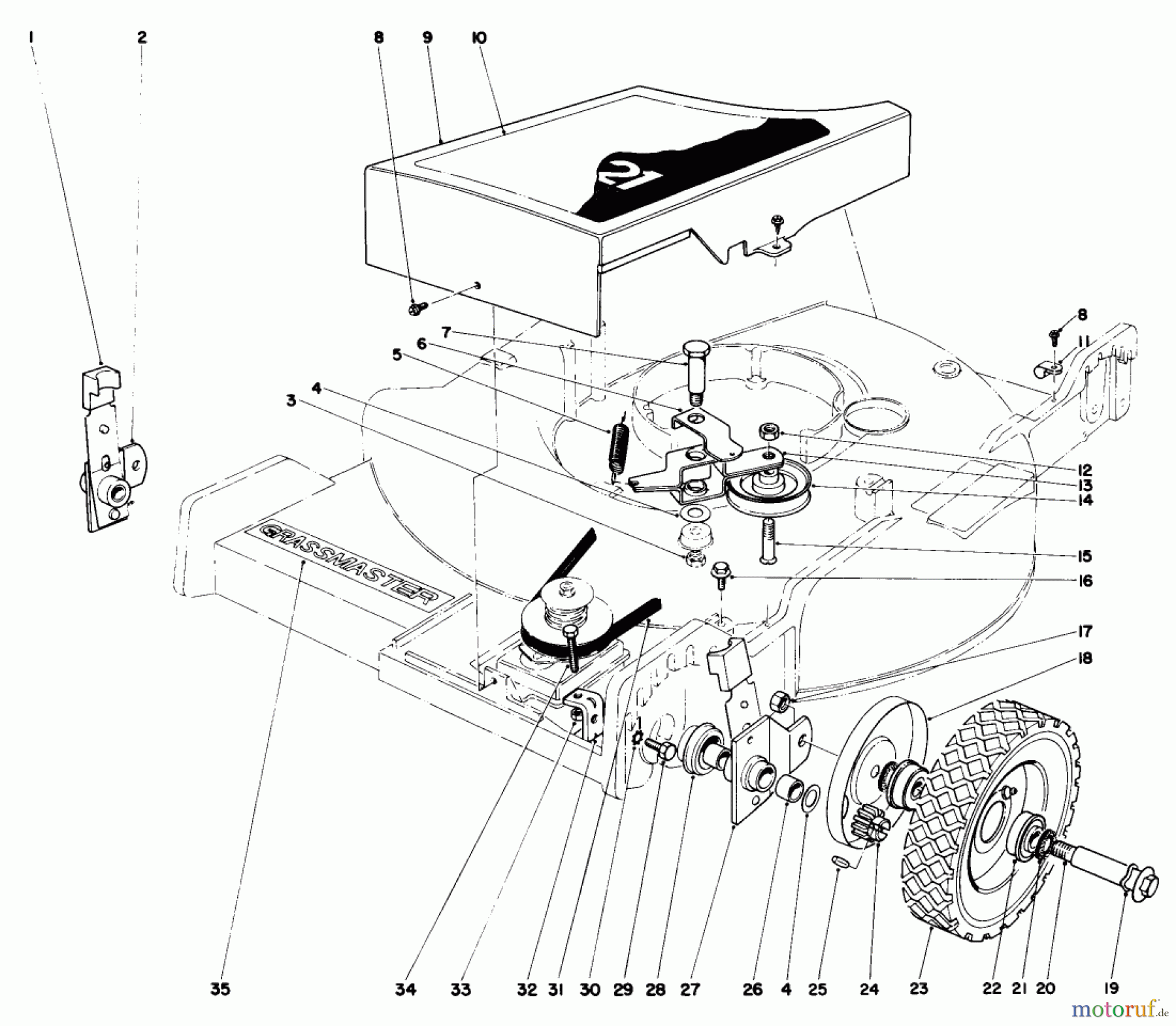 Toro Neu Mowers, Walk-Behind Seite 1 20696 - Toro Lawnmower, 1976 (6000001-7999999) FRONT WHEEL AND PIVOT ARM ASSEMBLY (MODEL 20506 & 20696)