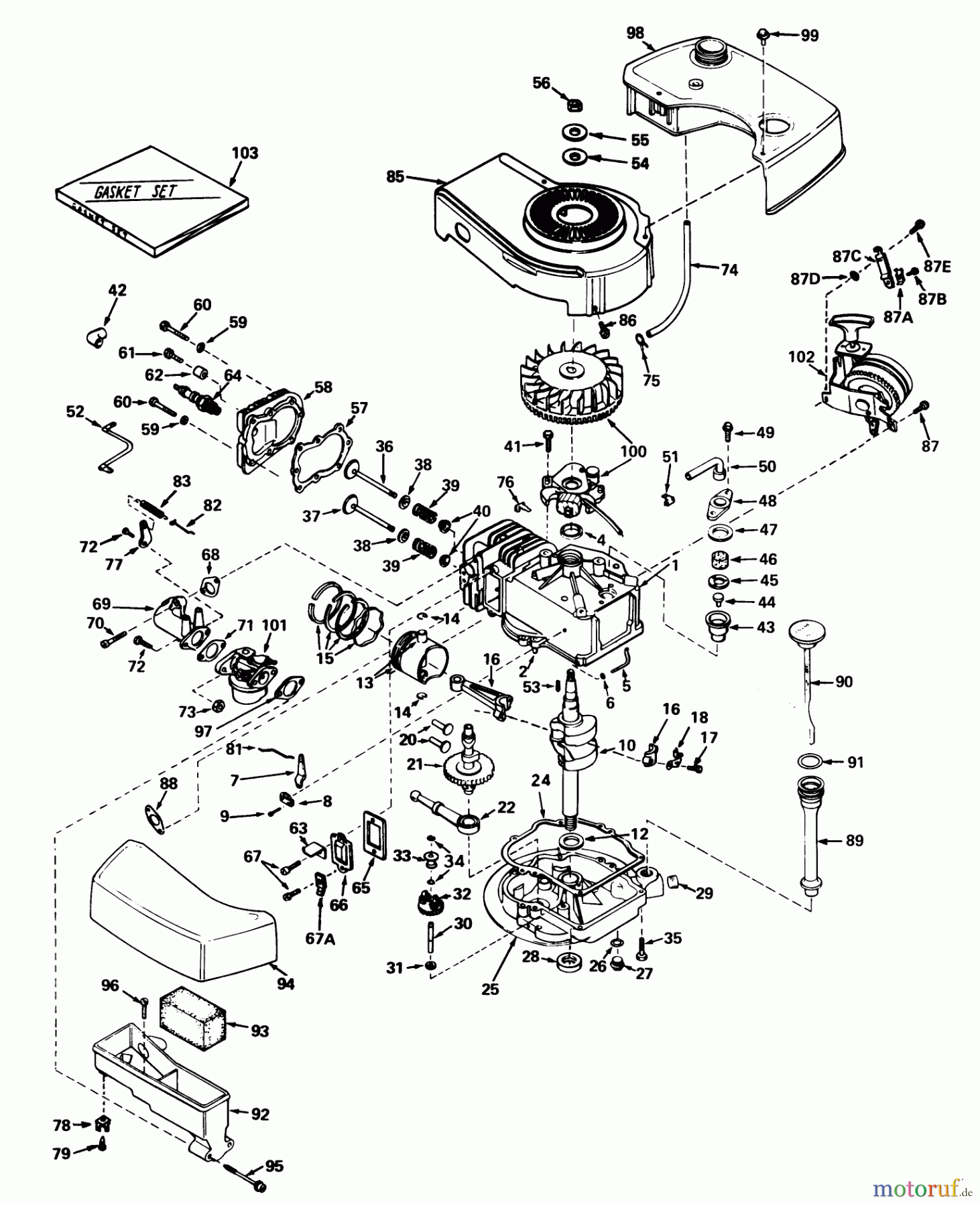 Toro Neu Mowers, Walk-Behind Seite 1 20550 - Toro Lawnmower, 1975 (5000001-5999999) ENGINE TECUMSEH MODEL NO. TNT 120-12003