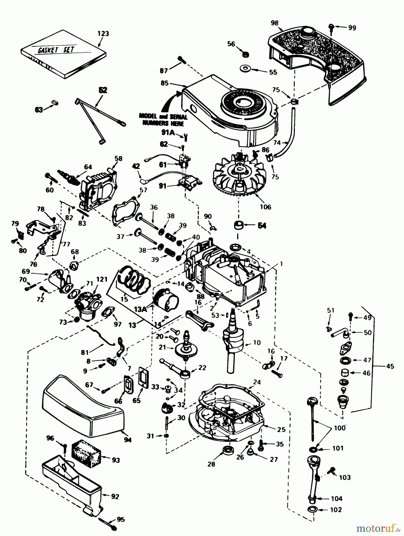 Toro Neu Mowers, Walk-Behind Seite 1 20574 - Toro Lawnmower, 1983 (3000001-3999999) ENGINE TECUMSEH MODEL NO. TNT 100-10084E
