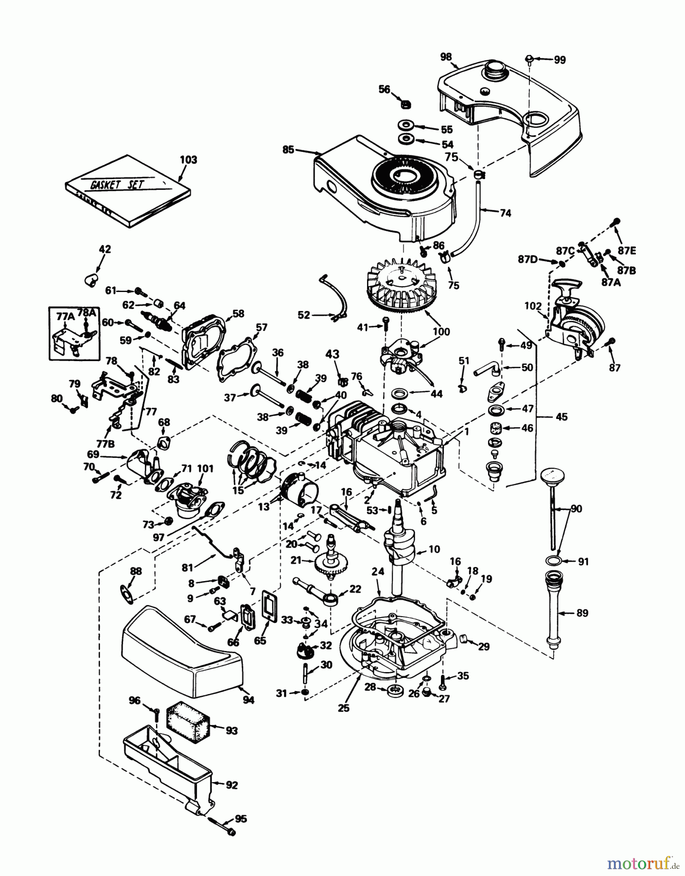 Toro Neu Mowers, Walk-Behind Seite 1 20575 - Toro Lawnmower, 1978 (8000001-8007500) ENGINE TECUMSEH MODEL NO. TNT 100-10049A