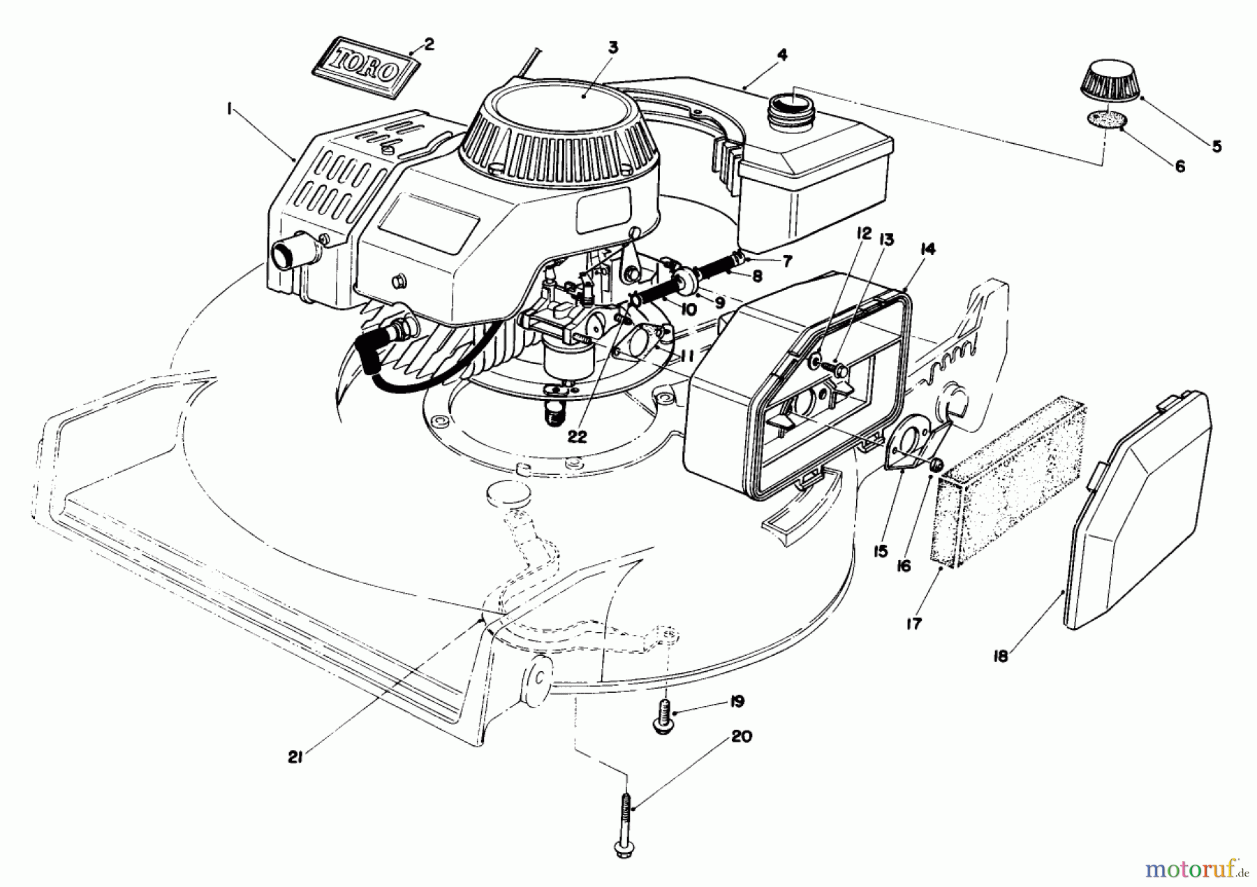  Toro Neu Mowers, Walk-Behind Seite 1 20684 - Toro Lawnmower, 1986 (6000001-6999999) ENGINE ASSEMBLY (USED ON UNITS WITH SERIAL NO. 6002201 & UP)