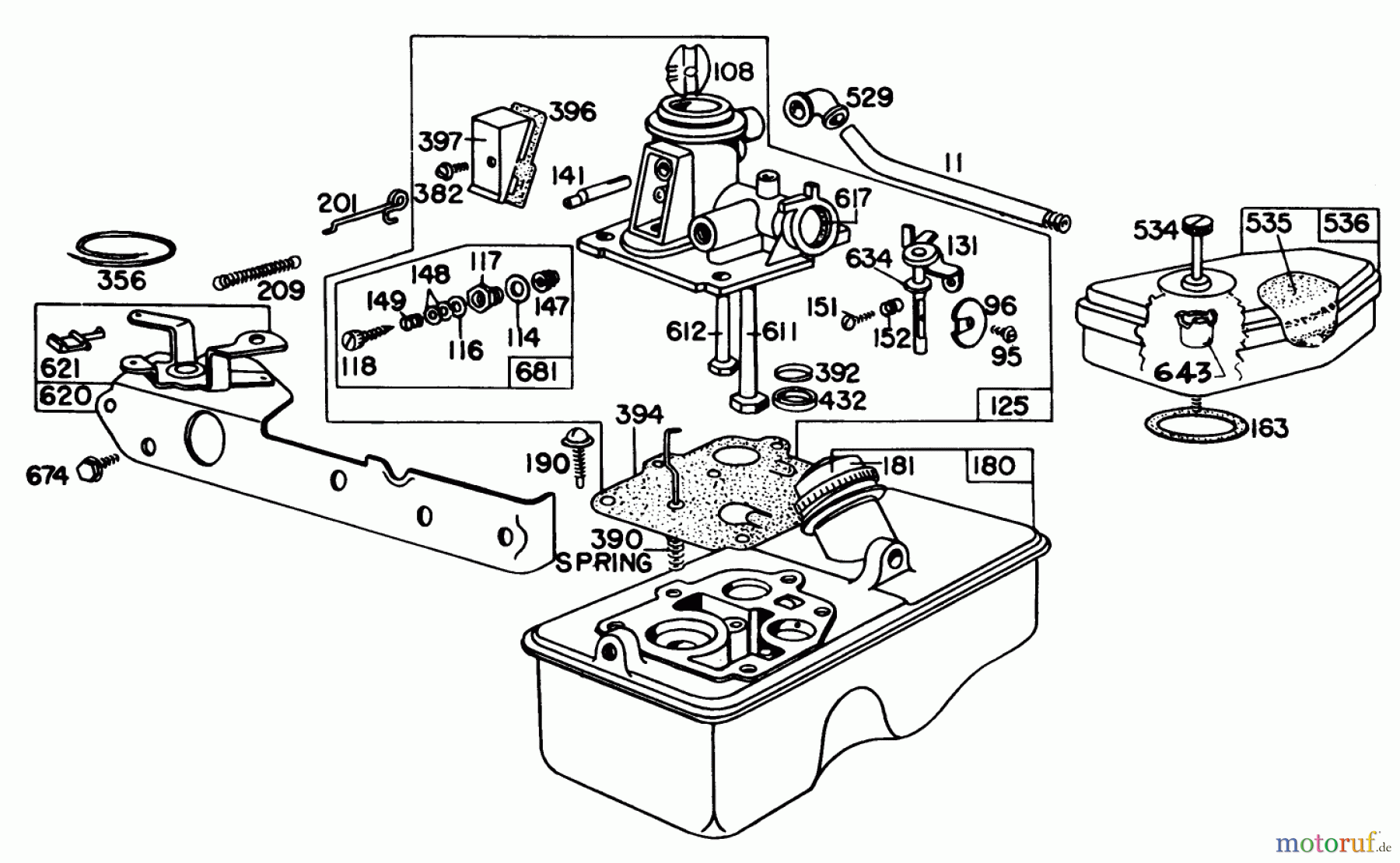  Toro Neu Mowers, Walk-Behind Seite 1 20698 - Toro Lawnmower, 1982 (2000001-2999999) CARBURETOR ASSEMBLY BRIGGS & STRATTON MODEL NO. 92908-2054-01